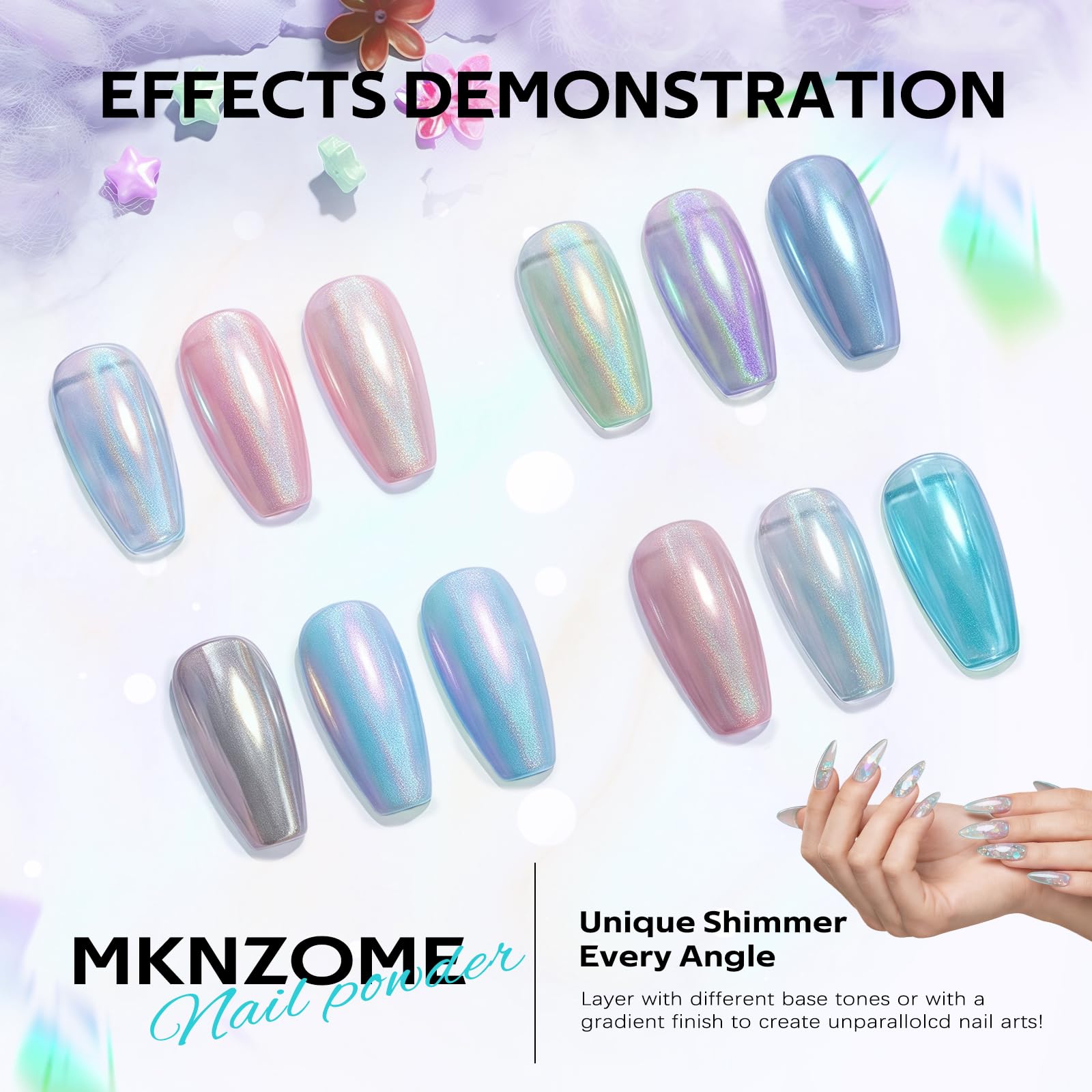 24 Colori Polvere per Unghie Cromata Metallic Mirror Aurora Olografico