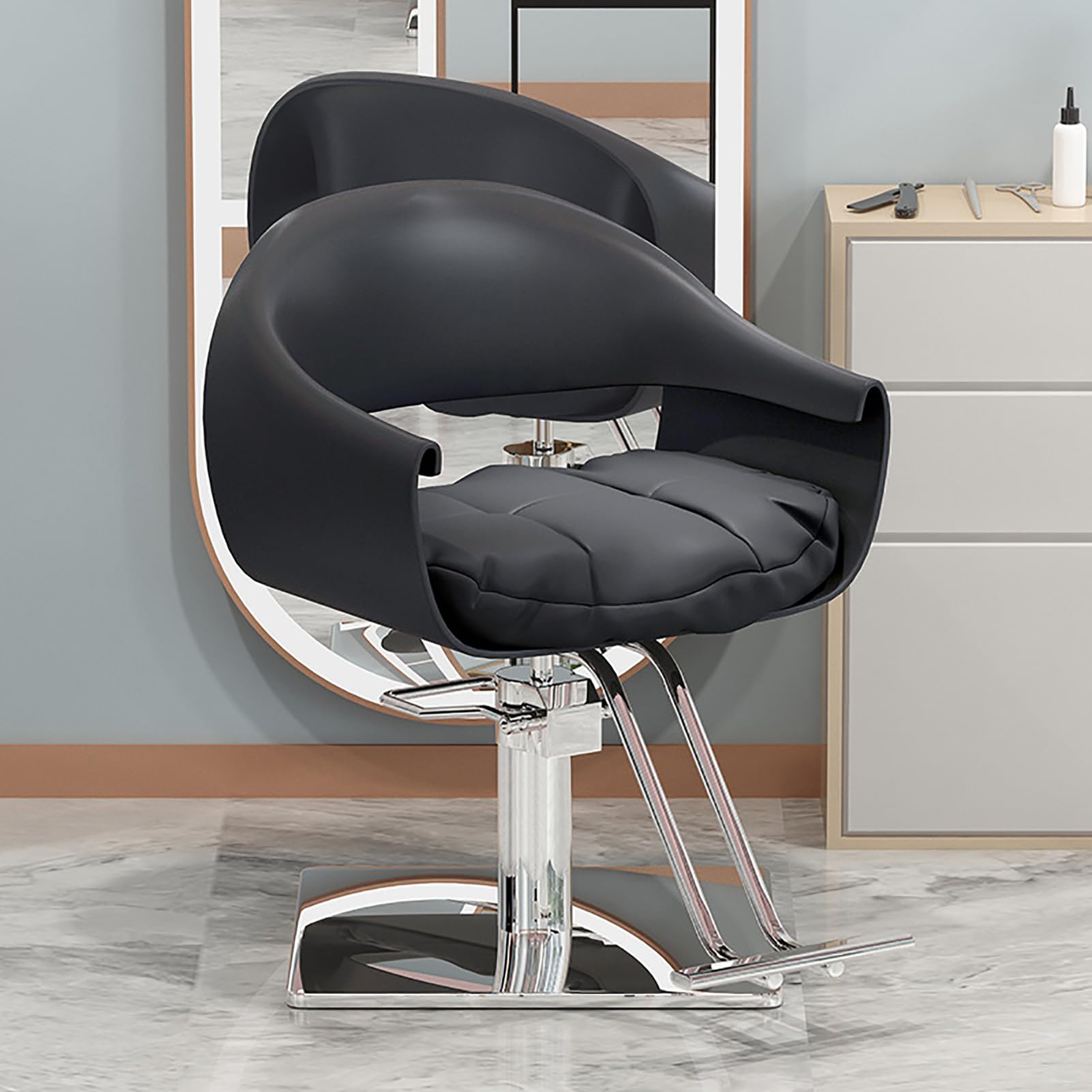 OZBMA Hydraulic Swivel Salon Chair with Adjustable Backrest and Footrest for Professional Hairdressing Barber Services (A square)