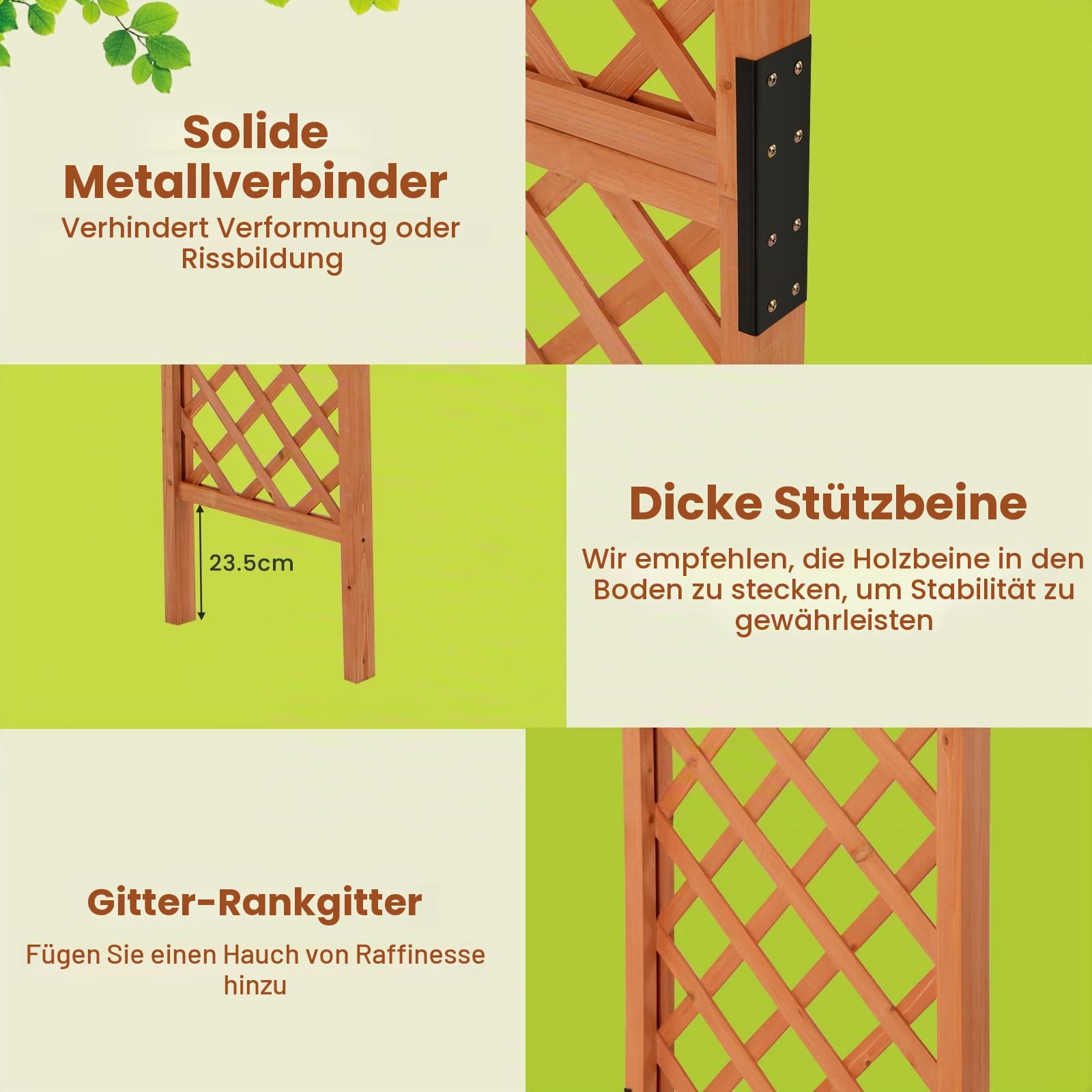 FANTASK Gartenbogen Holz, 132 x 45,5 x 235 cm, Rosenbogen für Rosen & Kletterpflanzen, Torbogen Spalier, Rankhilfe Tannenholz, Halbbogen für Garten, Hochzeit, Party