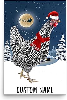 Custom Christmas Pet Portrait Plymouth Rock Chicken Hen Wall Art Poster 12x18 Inches - Unframed Photo Paper Personalized Winter Memorial Decor Gifts for Chicken Lovers