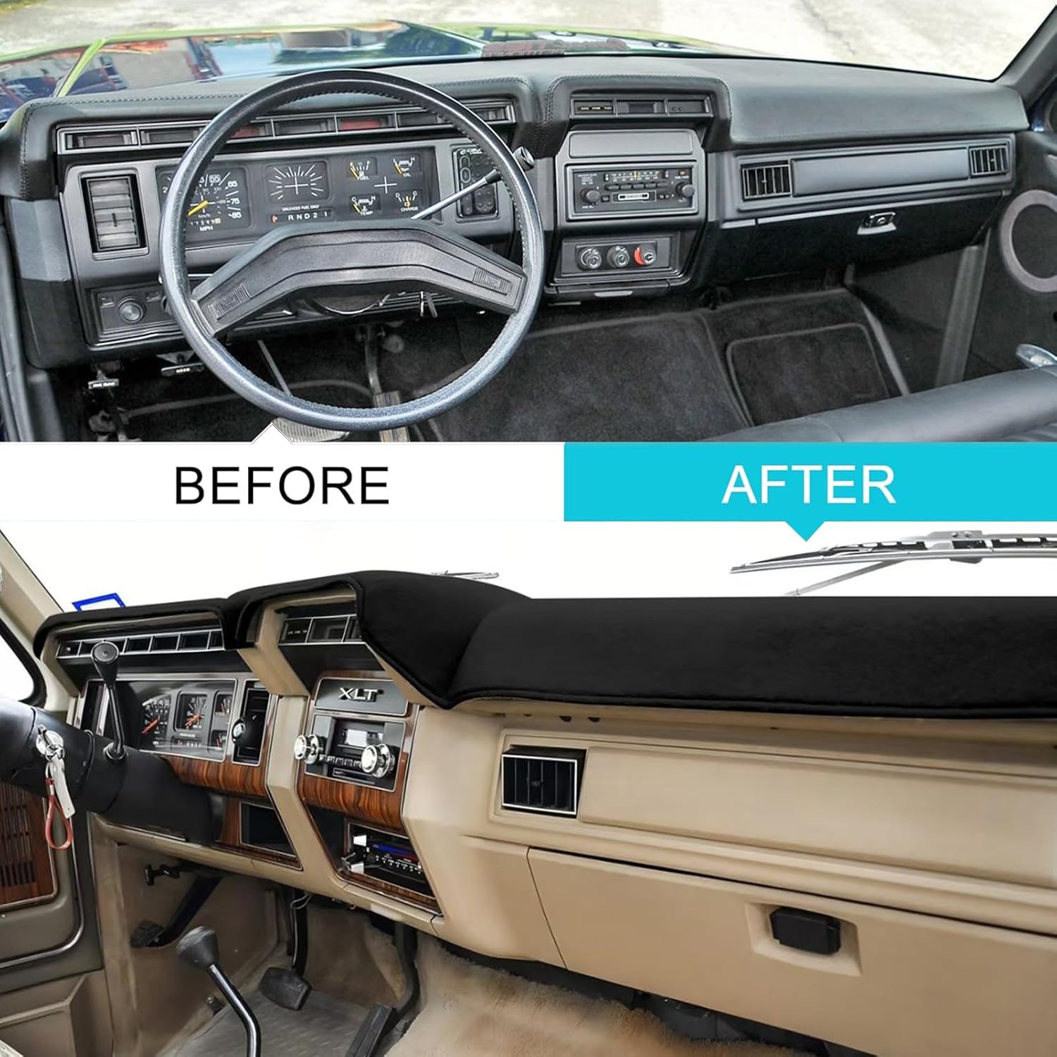 Dashboard Cover Custom Fit for Ford F100 F150 F250 F350 Bronco 1980 1981 1982 1983 1984 1985 1986 Dash Cover Mat Pad Carpet (Black)