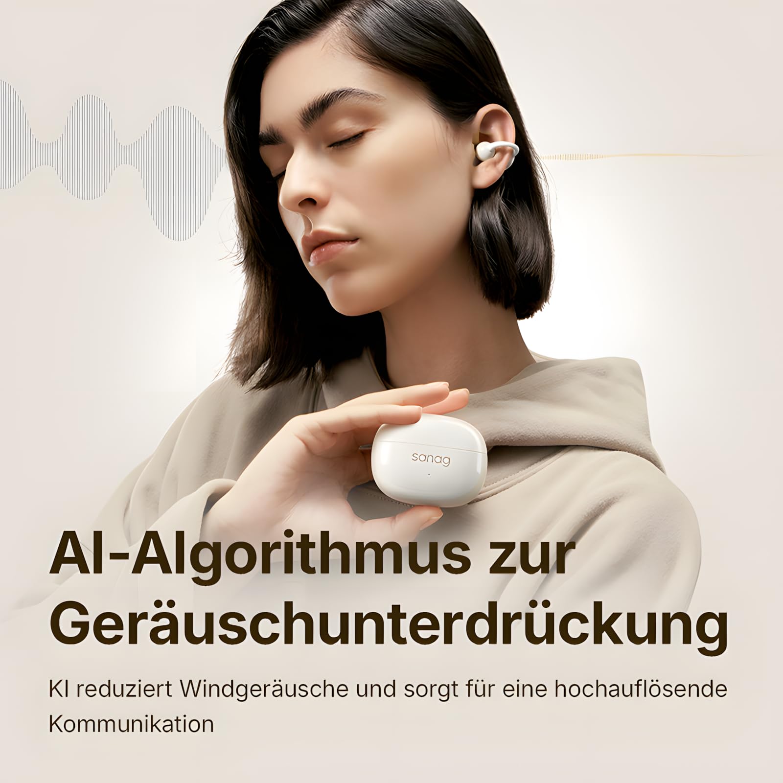 SANAG Open Ear Kopfhörer, Bluetooth 5.4 Sport Kopfhörer mit 50 Std. Spielzeit, Clip on Kopfhörer Bequem & Sicherer Halt, Luftleitung Kabellos, IPX4 Wasserdicht, Headset für Laufen & Fitness