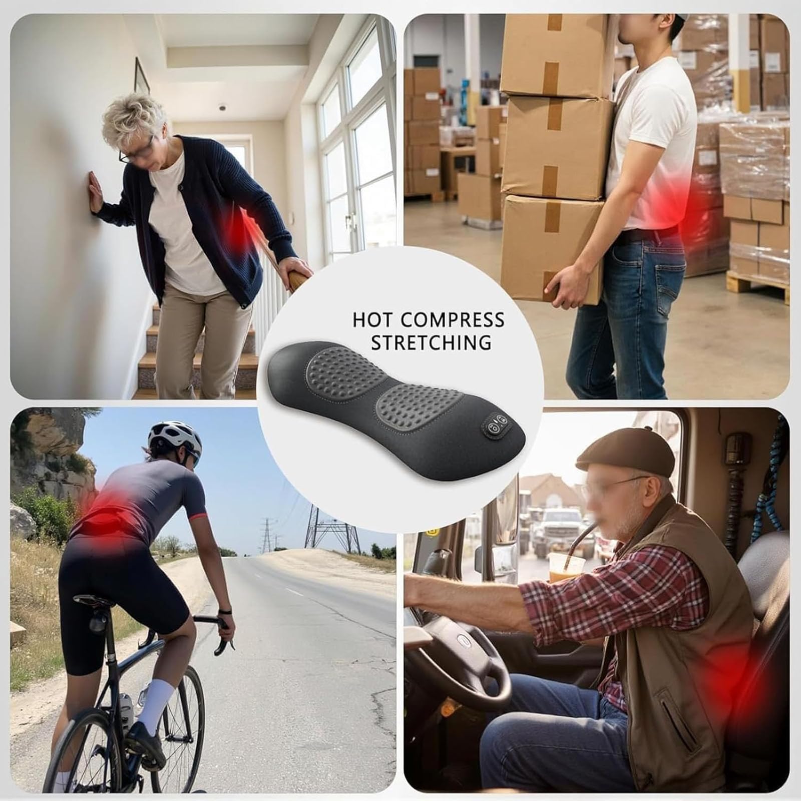 Massaggiatore 3 in 1 per la Schiena, con Calore, Trazione e Vibrazione 3 In 1 for Alleviare la Sciatica e Il Dolore Lombare, Supporto Lombare Ergonomico (Grigio scuro)