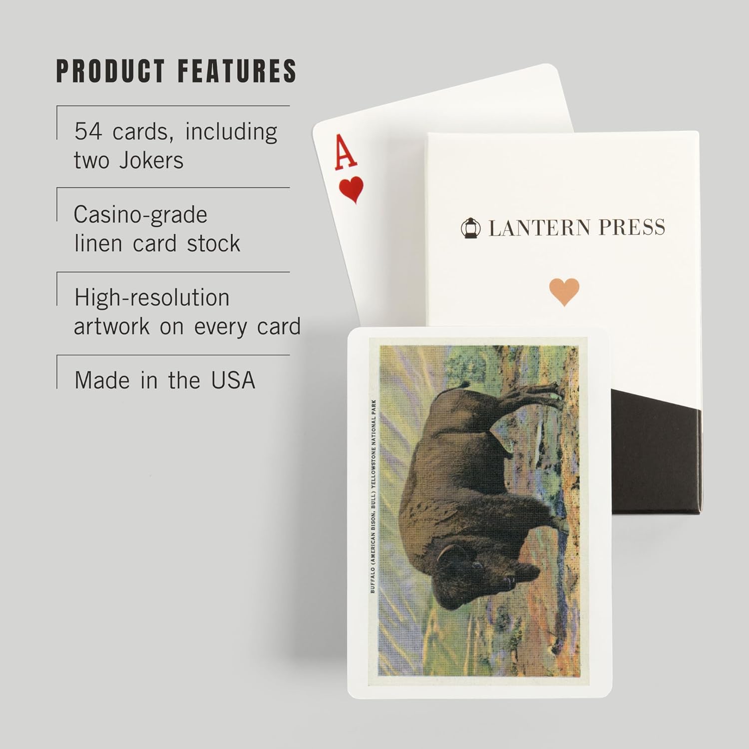 Lantern Press Yellowstone National Park, Wyoming, View of a Buffalo (American Bison), 52 Playing Cards for Adults, Poker Size Card Deck