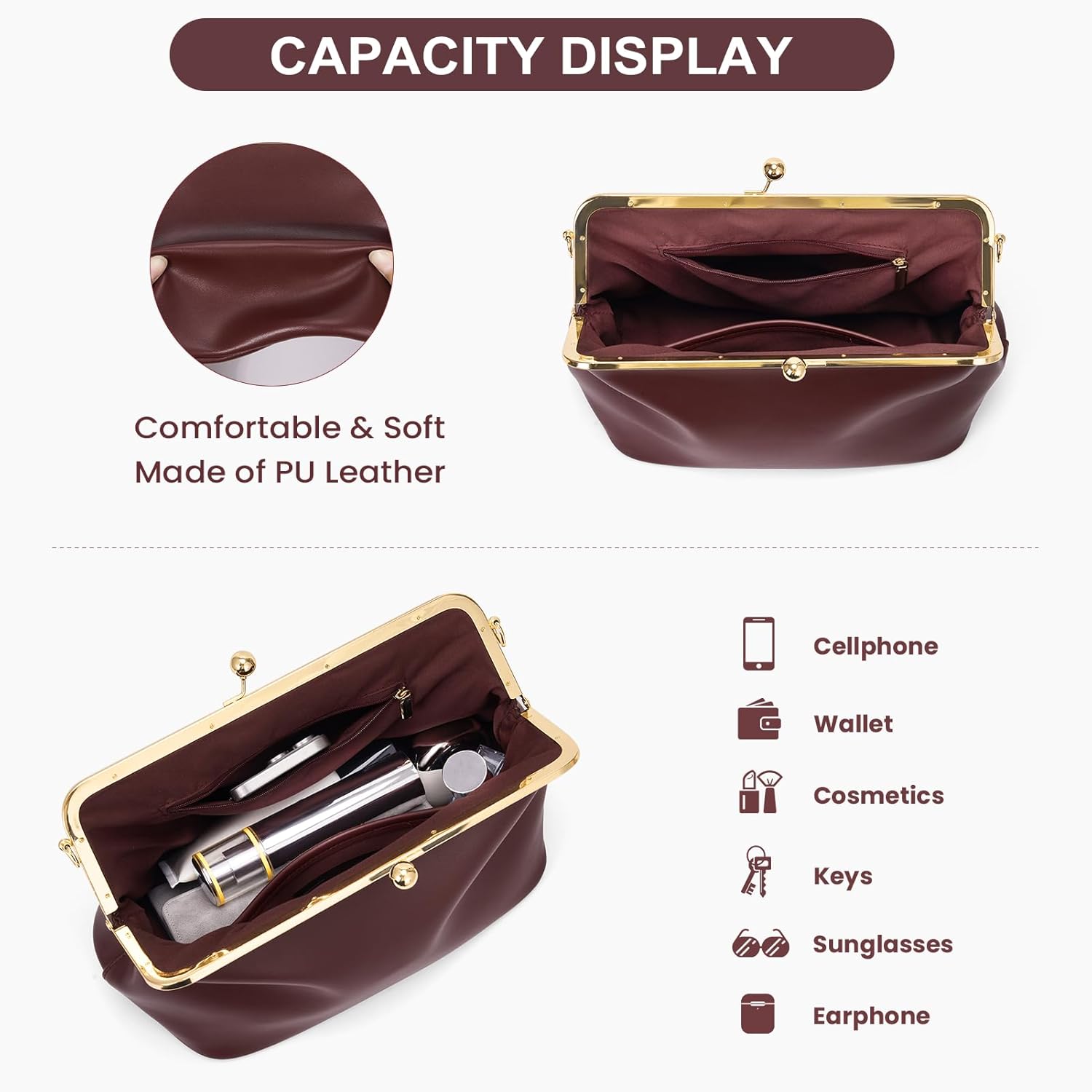 Women's Kiss Lock Crossbody Bag PU Medium Handbags Kiss Clasp Crossbody Shoulder Bags Tote Purse Messenger Handbag - Image 5