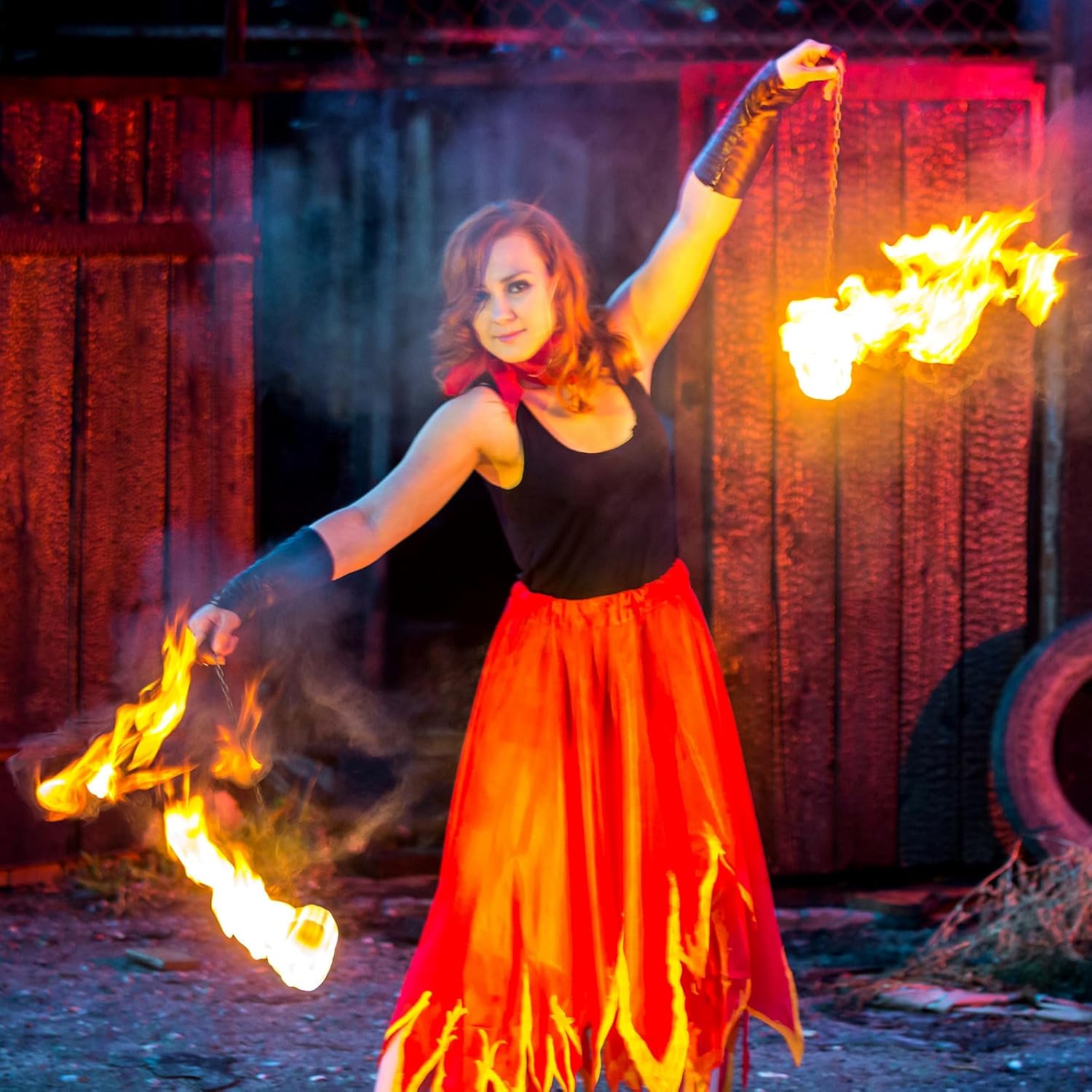 Shimeyao 2 Pack Fire Poi Set for Dancing 30" Stainless Steel Chain with 3" Woven Aramid Fiber Wick Heads & Carry Bag Poi Fire Dancing Equipment for Circus,Festivals & Performances All Levels of Gamer