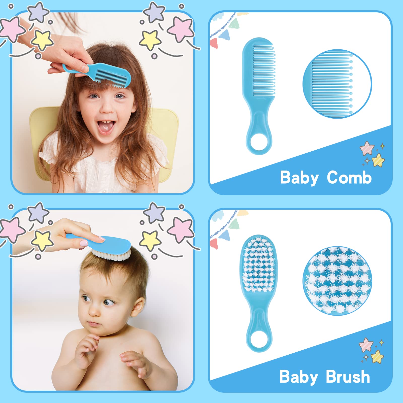 Kit de toilettage pour bébé, ensemble de soins de sécurité pour nourrissons avec brosse à cheveux, peigne, coupe-ongles, aspirateur nasal, kit essentiel pour nouveau-né filles garçons (bleu-20 en 1)