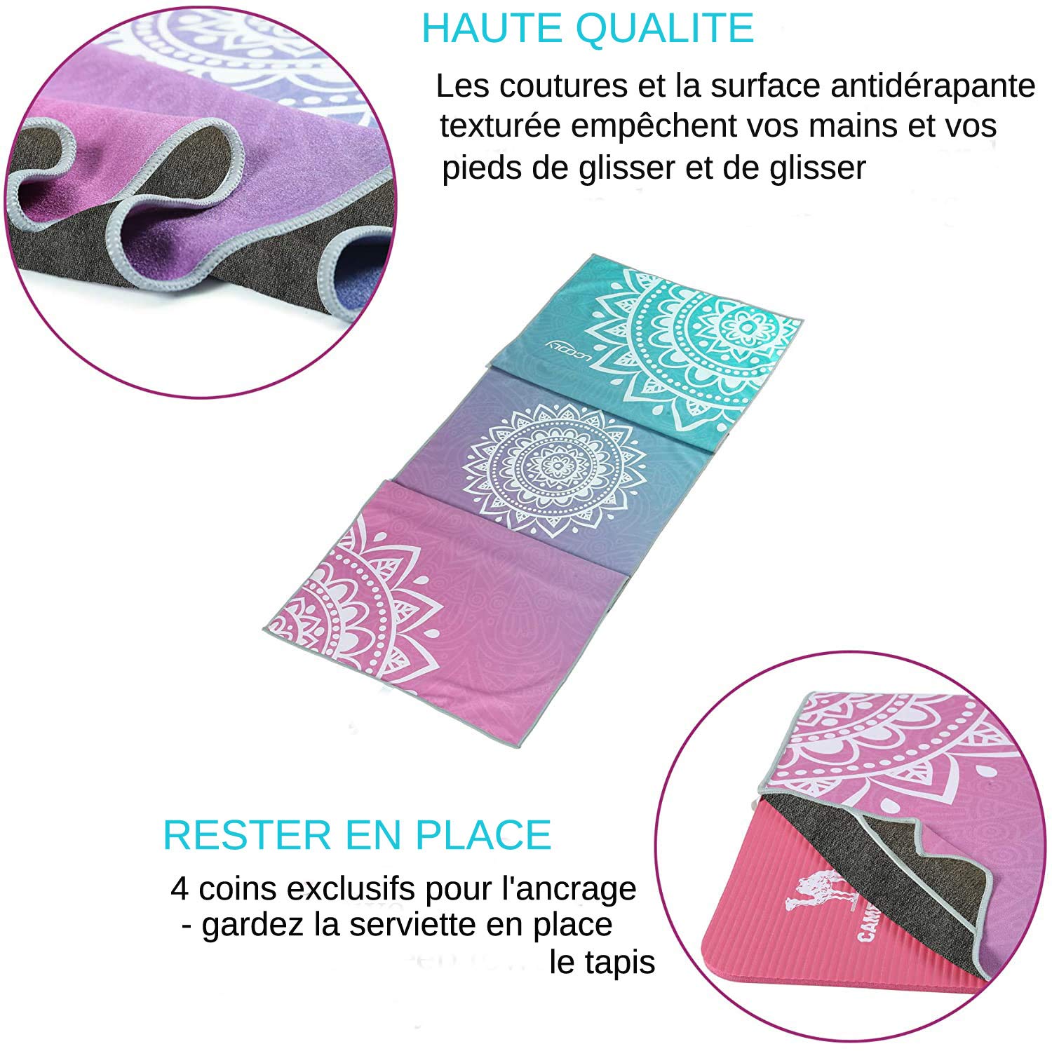 Serviette de Yoga Microfibre Serviette de Tapis de Yoga Antidérapante Tapis de Fitness Exercice Epais Absorbant la Transpiration Yoga Towel Antibactérien pour Bikram Pilates Yoga Chaud Voyage Gym