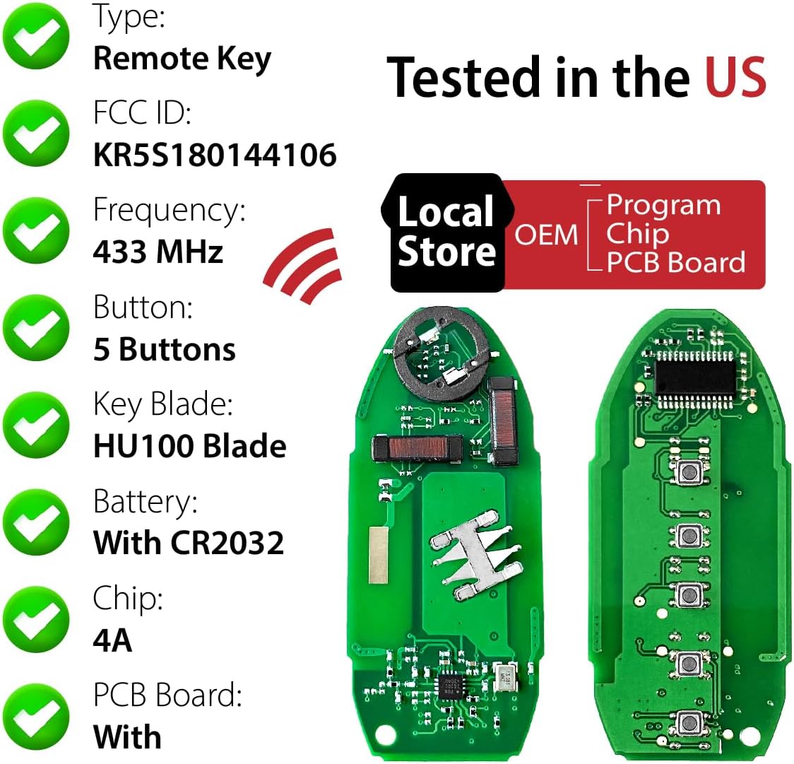 2 Keylessbest Replacement for 2017 2018 2019 2020 Nissan Rogue Key Fob Remote Control KR5S180144106 5 Buttons 433MHz