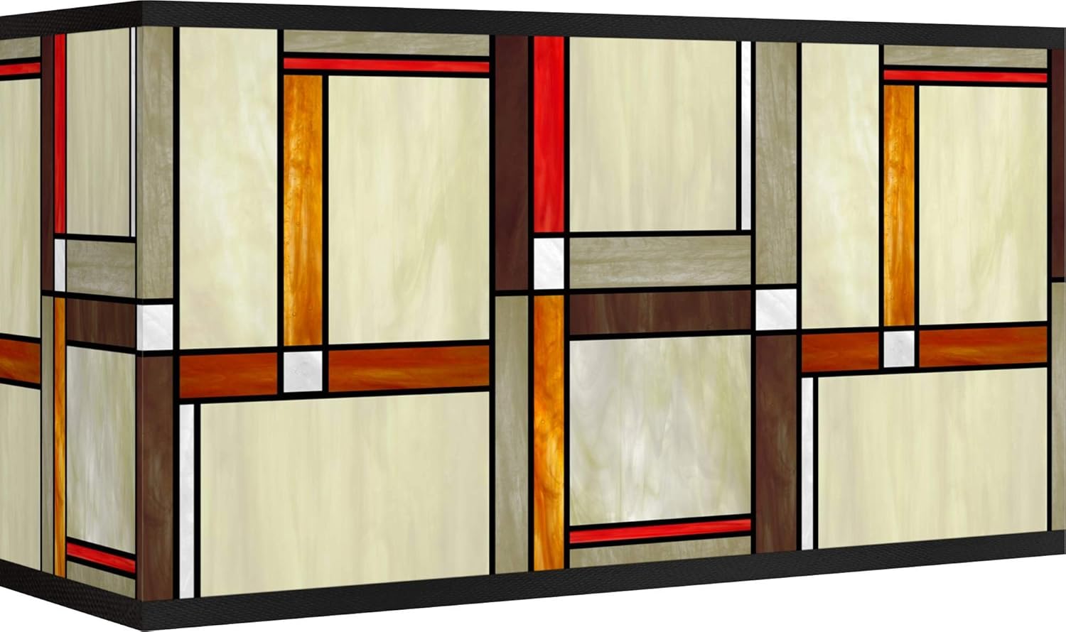 Rectangular Print Lamp Shade (Pre-Assembled) Modern Squares Beige Large 17" Wide x 8" Deep x 10" High Spider with Replacement Harp and Finial Fitting - Giclee Glow