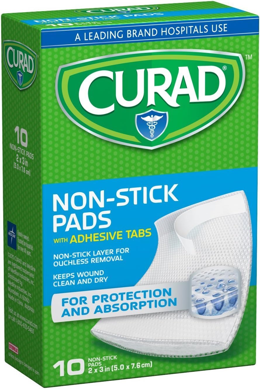 Non-Stick Pads, 2 Inches X 3 Inches with Adhesive Tabs, 10 Count