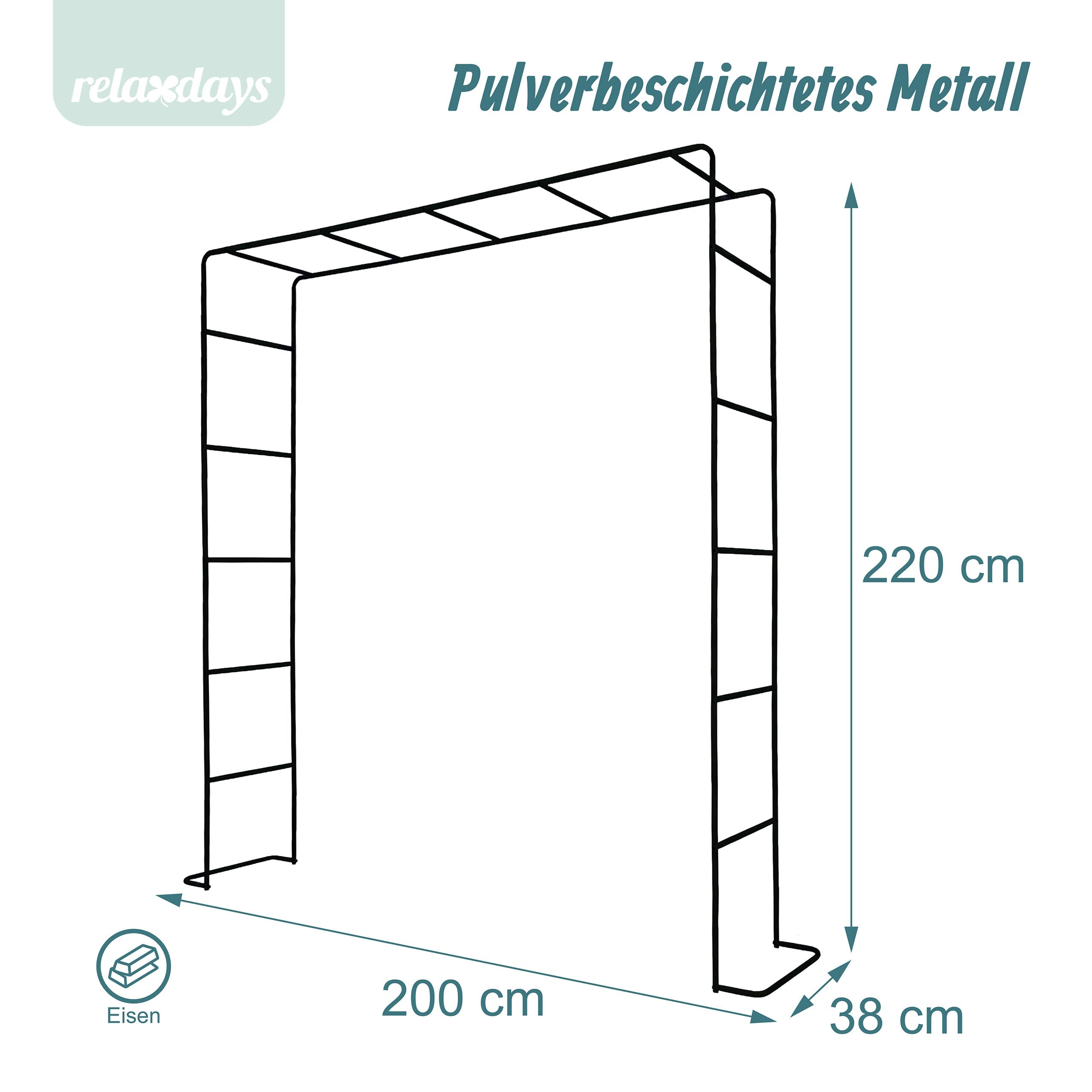 Relaxdays Rosenbogen, Metall, HxBxT: 220 x 200 x 38 cm, Torbogen Garten, Stabiler Rankbogen für Kletterpflanzen, schwarz