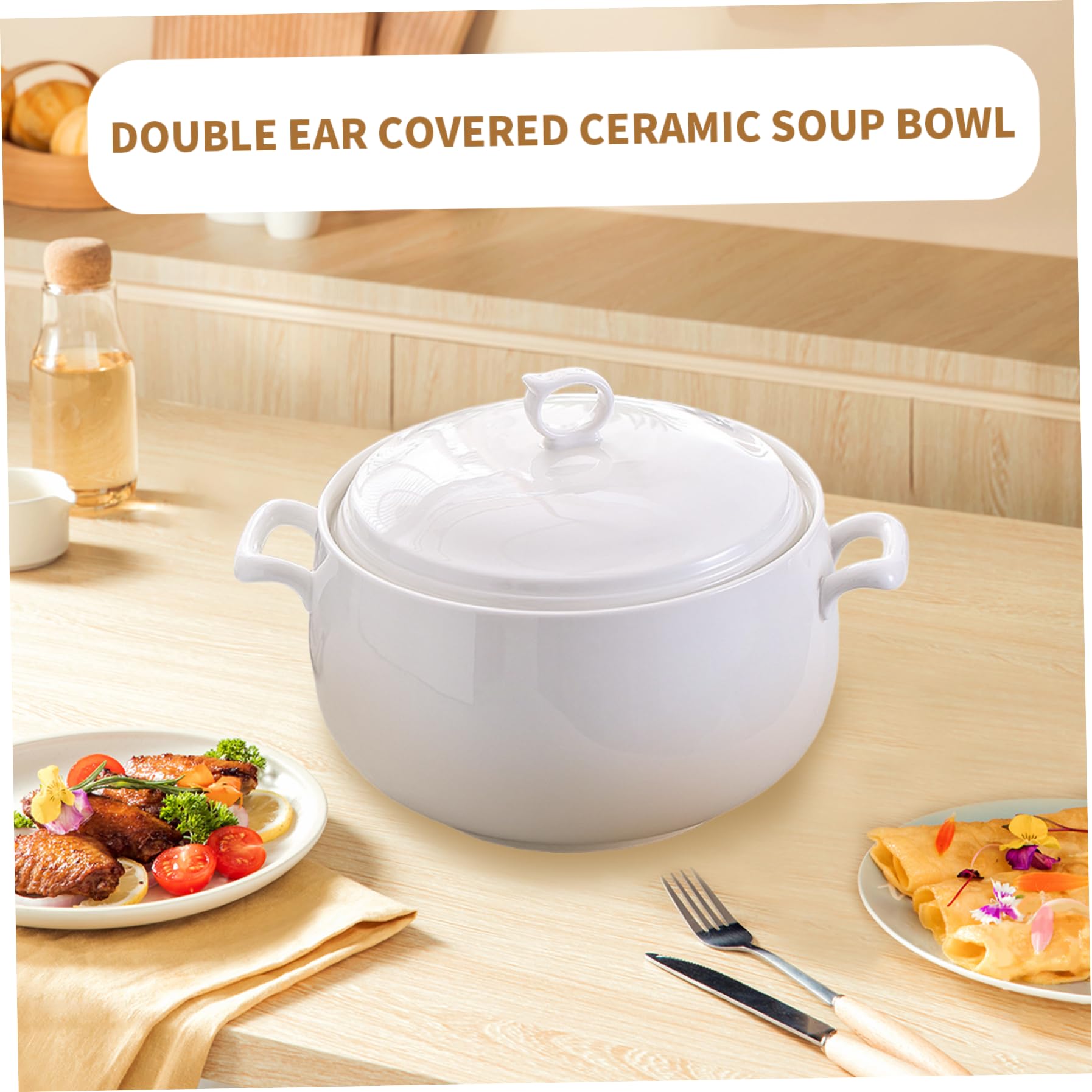 Générique Soupière Bol Avec Couvercle 3000 Ml De Soupe Tureen Avec Poignées Doubles Bol Avec Couvercle Et Anneau Rond À Soupe En Céramique Service Pour La Cuisine Ustensile Ustensile Accessoire