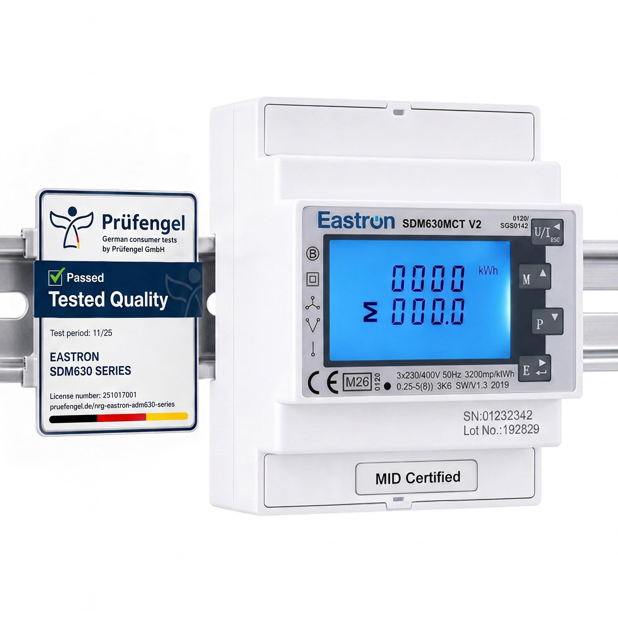 Medidor de electricidad Eastron SDM630MCT V2 - Modbus RS485 RTU Monofásico/trifásico - Medidor inteligente de riel DIN operado por CT, medidor de pulso,. MID/Calibrado