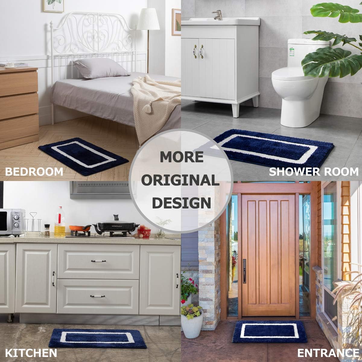 GRT 2 Pack Ultra Soft Microfiber Bath Mat, Anti Slip Bath Rug Set, Strong Absorbent, Machine Washable Shower Rugs, Perfect Plush Bathroom Mat for Tub, Shower and Bathroom (L+M, Navy/White)