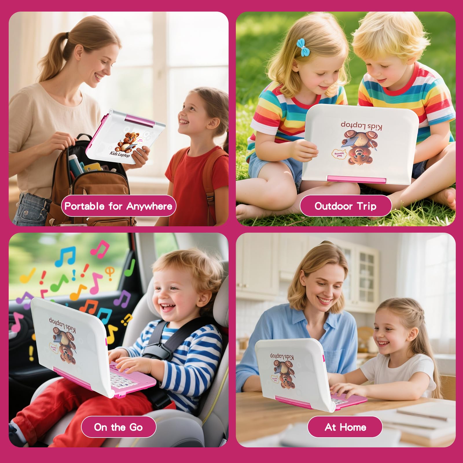 Ordinateur Enfant Portable Anglais : Écran Couleur, 62 Activités (Mots, Mathématiques, Jeux), Souris - Jouet Fille 5 Ans