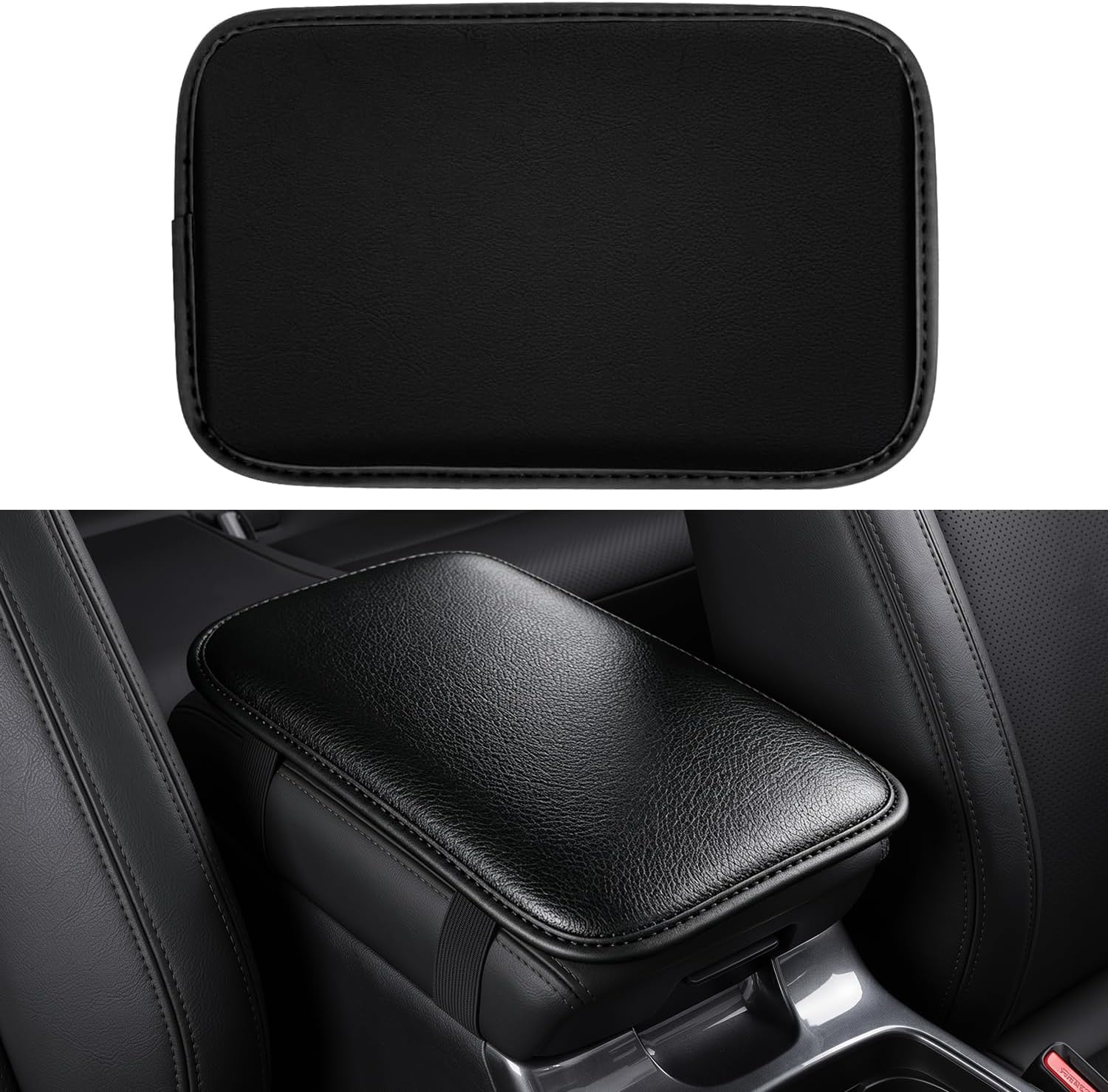 Amiss Auto Center Console Pad, PU Leather Car Armrest Seat Box Cover Protector, Universal Waterproof Non Slip Soft Center Console Armrest Pad for Most Vehicle, SUV, Truck, Car (Black)