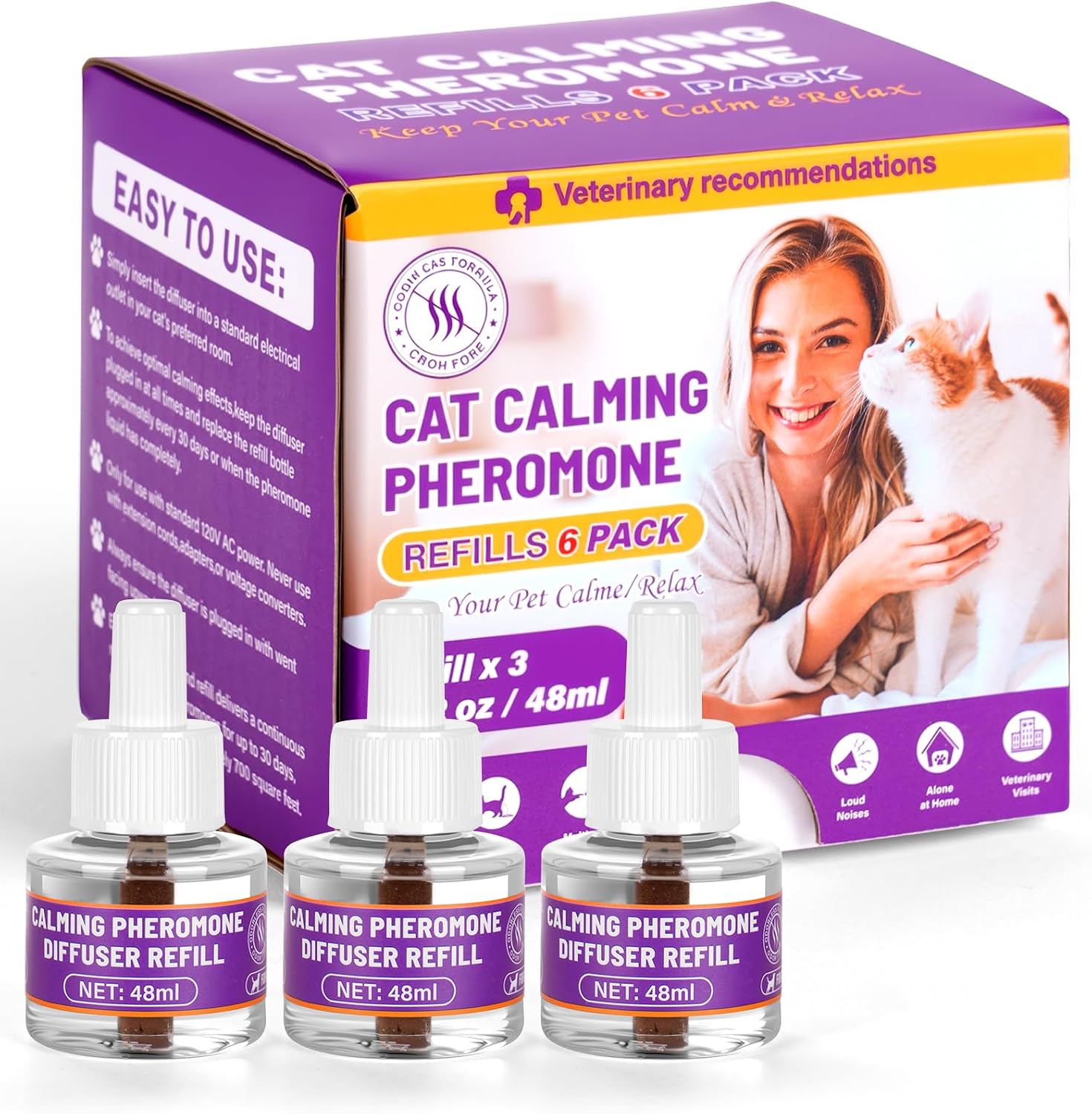 OSDUE Cat Calming Plug In Refiils, 3 Pack Pheromone Diffuser Refiils for Cats Relaxation, Anxiety Relief & Stress Relief, Calming Diffuser Refiil Kit for Cat, 90 Days