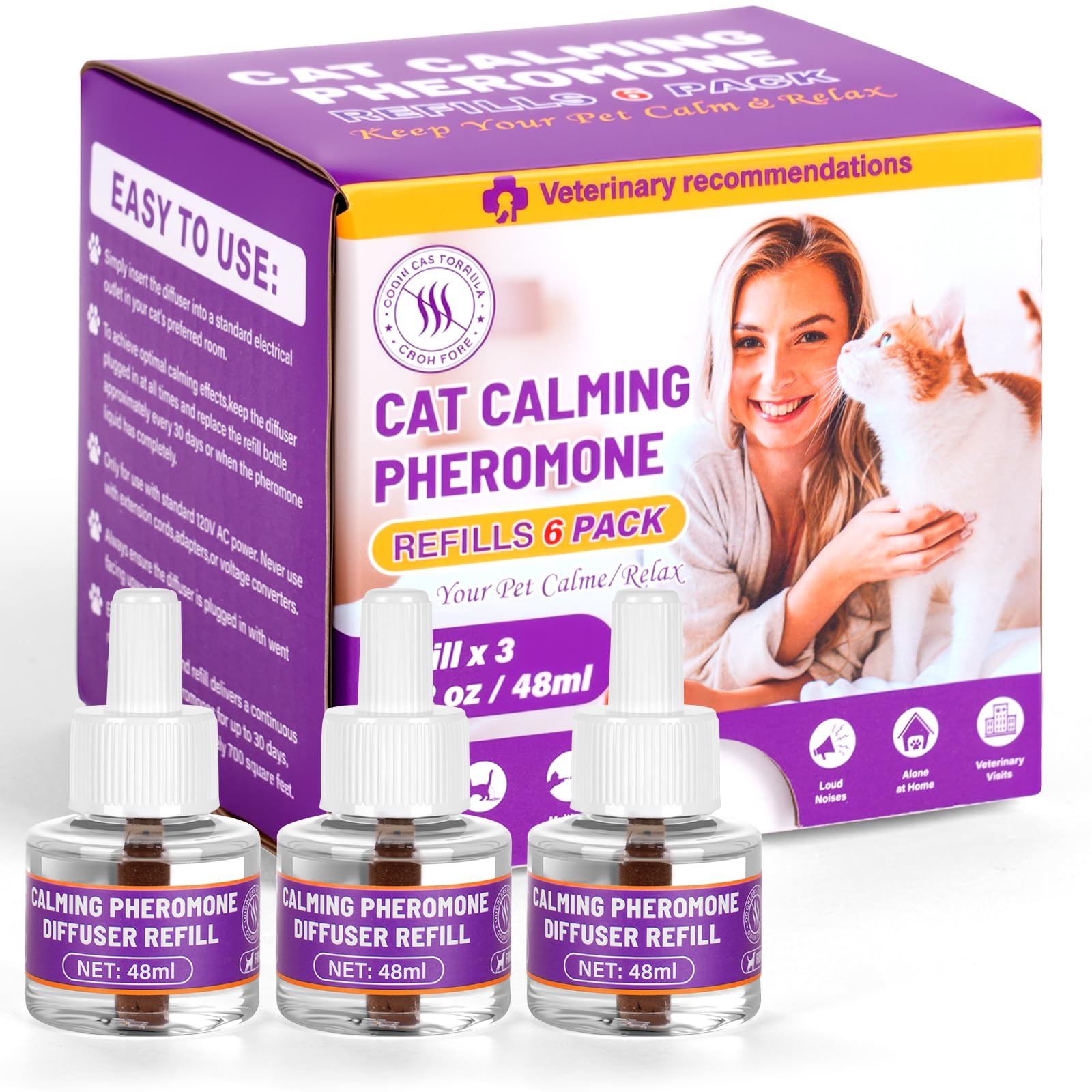 OSDUE Cat Calming Plug In Refiils, 3 Pack Pheromone Diffuser Refiils for Cats Relaxation, Anxiety Relief & Stress Relief, Calming Diffuser Refiil Kit for Cat, 90 Days