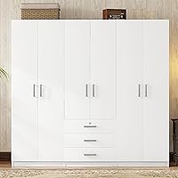 Merax 6-Door White Wooden Wardrobe Armoire: Large 70.9" Tall Closet with Drawers, Hanging Rails & Shelves for Bedroom Garage Storage