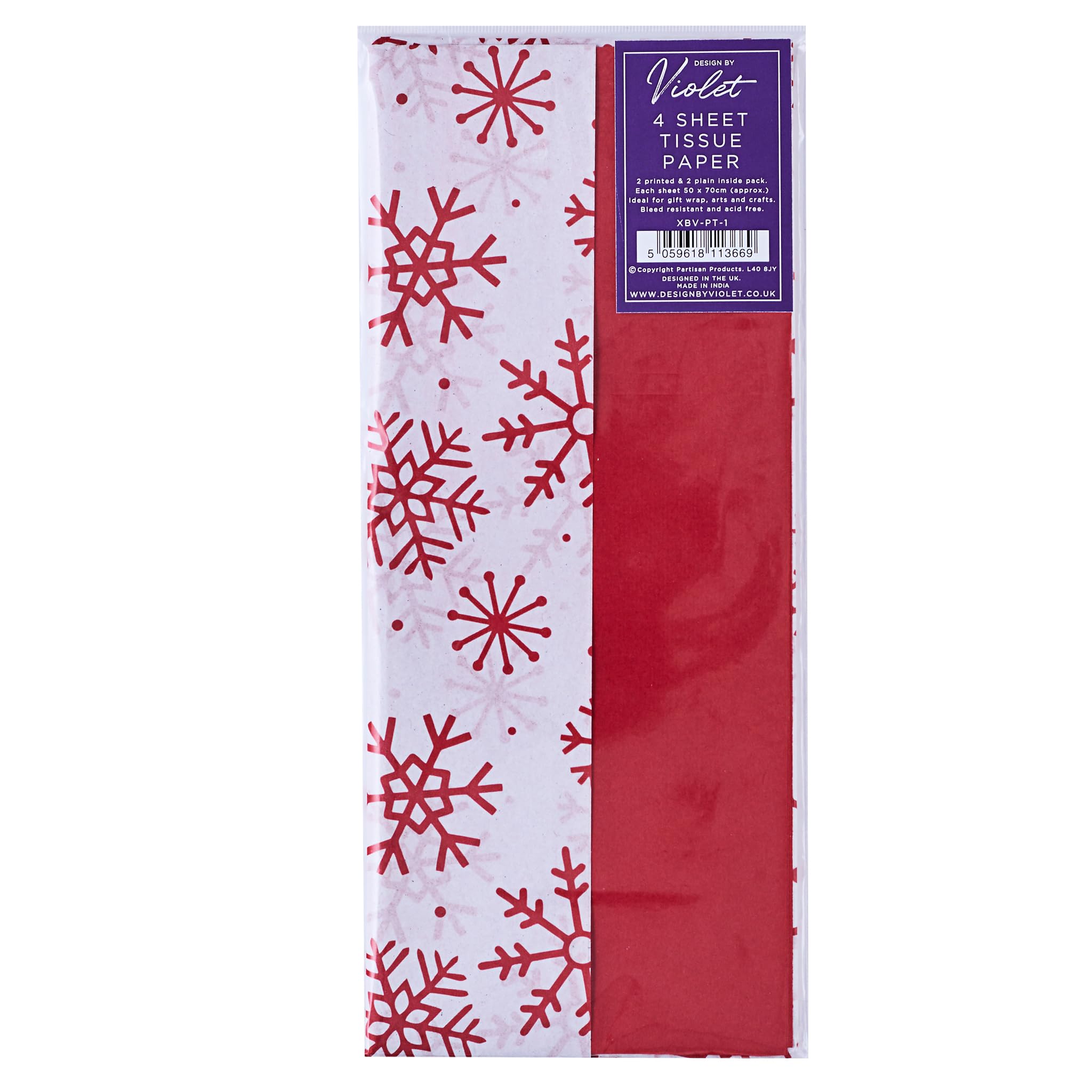 Design by Violet Christmas Red/White Snowflake 4 Sheets Decorative Tissue Paper for Gift Wrapping Present Crafts Wrapping Paper 50cm x 70cm - Festive Tissue Paper - Christmas Tissue Paper