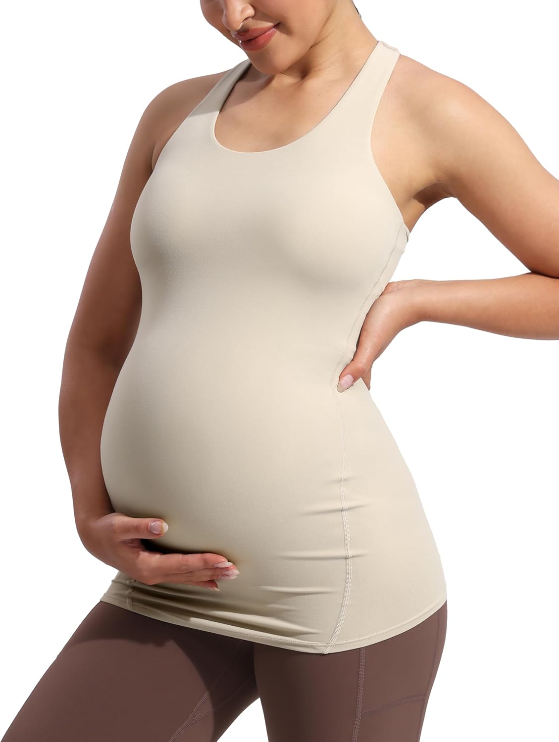 POSHDIVAH Women's Maternity Tank Tops with Built in Bra Padded Sleeveless Pregnancy Yoga Tee Workout Shirt Clothes