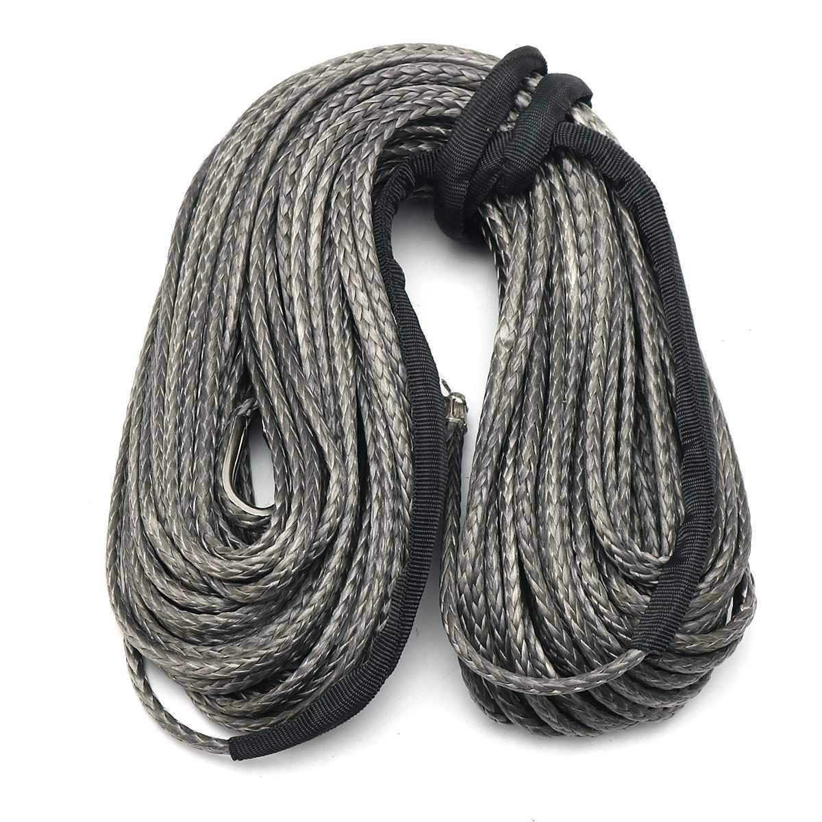 Winch Rope, 1/4" 100ft Synthetic Fiber Durable Winch Line Cable Rope 6500 lbs Sheath Towing for ATV UTV