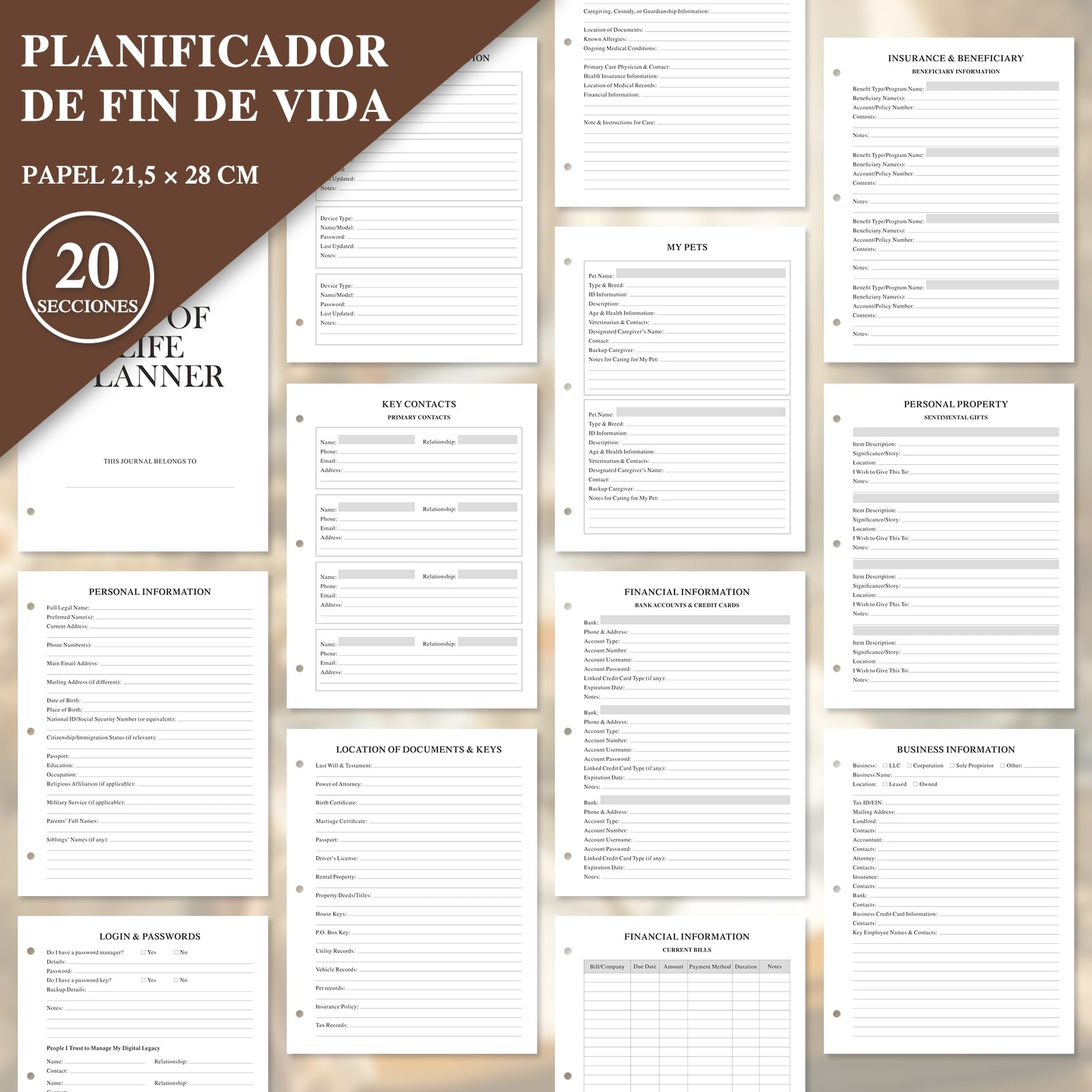 Lanpn Carpeta Organizadora de Fin de Vida – I'm Dead, Now What con 8 Divisores y 10 Fundas, Organizador de Últimos Deseos Testamento Documentos Importantes Planificación Funeraria, Inglés