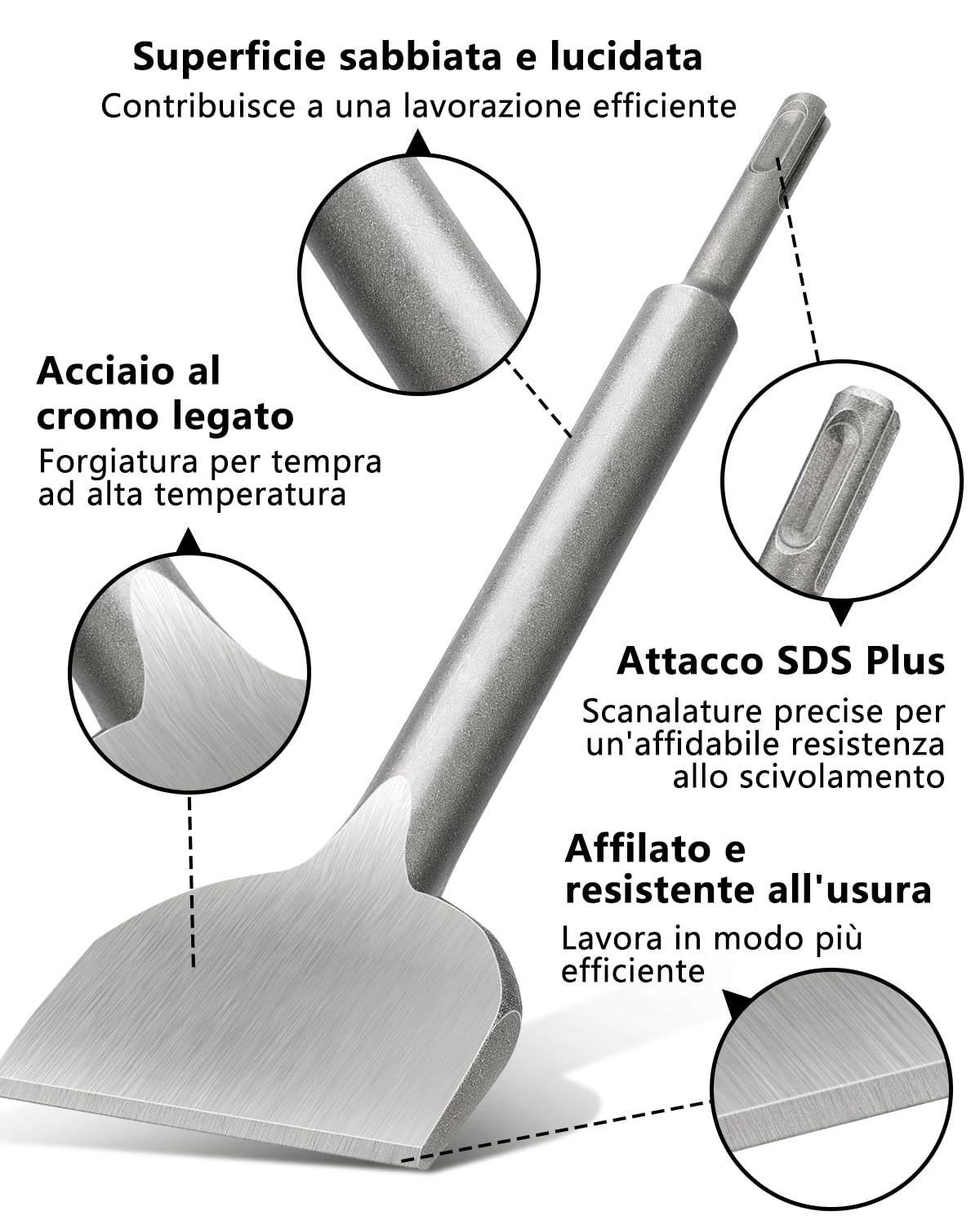 Lytool Scalpello SDS Plus 250 x 75mm - Acciaio Temprato 40Cr per Piastrelle, Colla, Malta, Cemento - Punta Piatta Professionale Compatibile con Bosch, Hilti, Makita