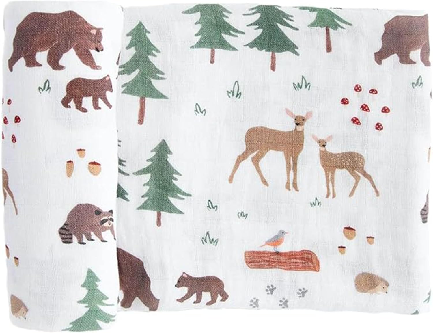 RED ROVR 100% Organic Cotton Muslin Swaddle | Newborn Receiving Blanket | Baby Wrap | Boy, Girl, Unisex | Soft, Lightweight, Breathable | Burping, Nursing | 44″ x 44″ | Bear Buddies