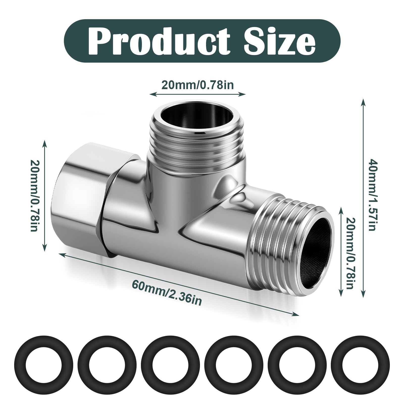20 mm trójnik, 1/2 cala z 6 podkładkami, mosiężny trójnik, przyłącze wody, rozdzielacz, 3-drożny adapter w kształcie litery T, wąż prysznicowy, adapter do kranu wody pitnej, armatura