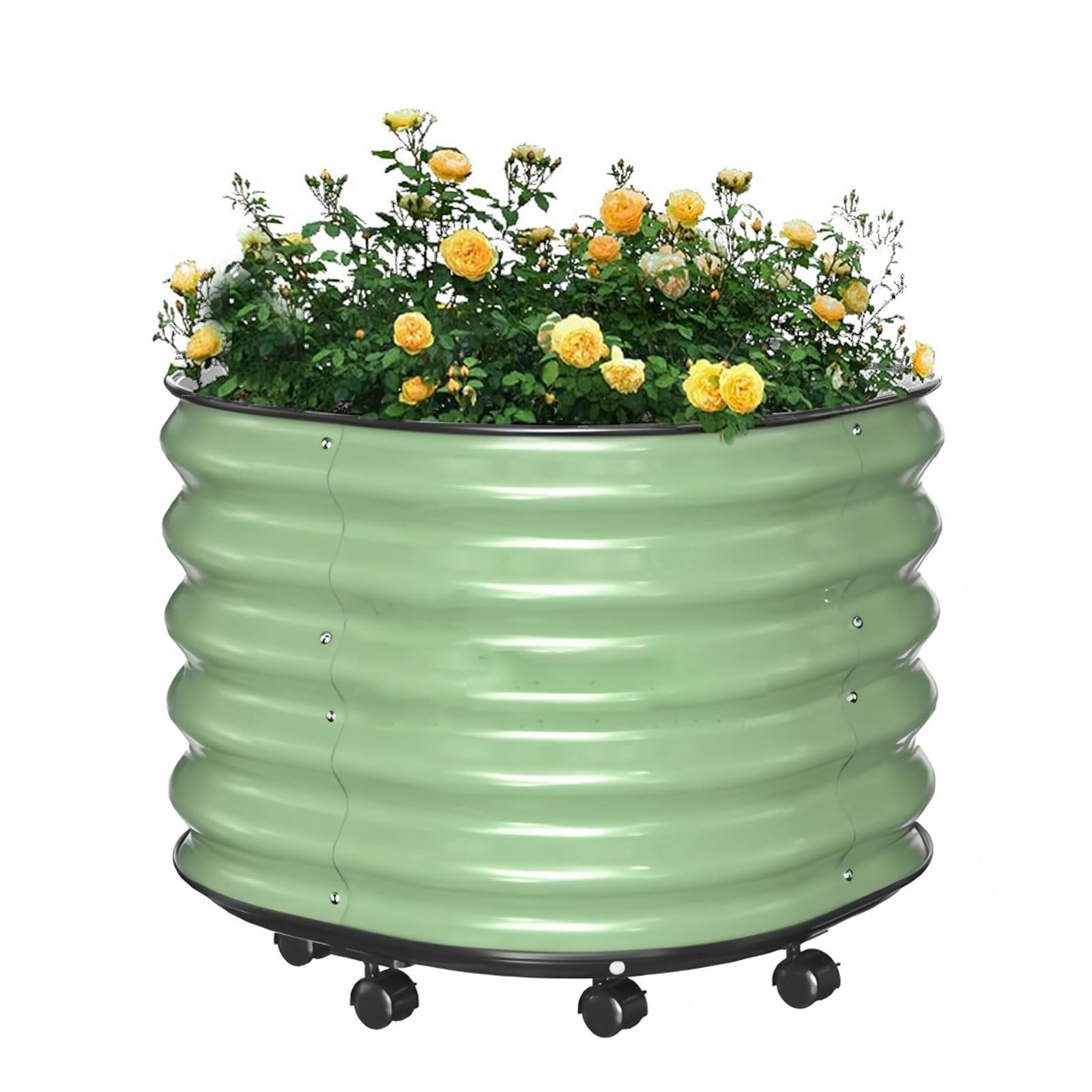 Macetero metálico ovalado con ruedas de 60x60x53 cm para flores y hortalizas de exterior