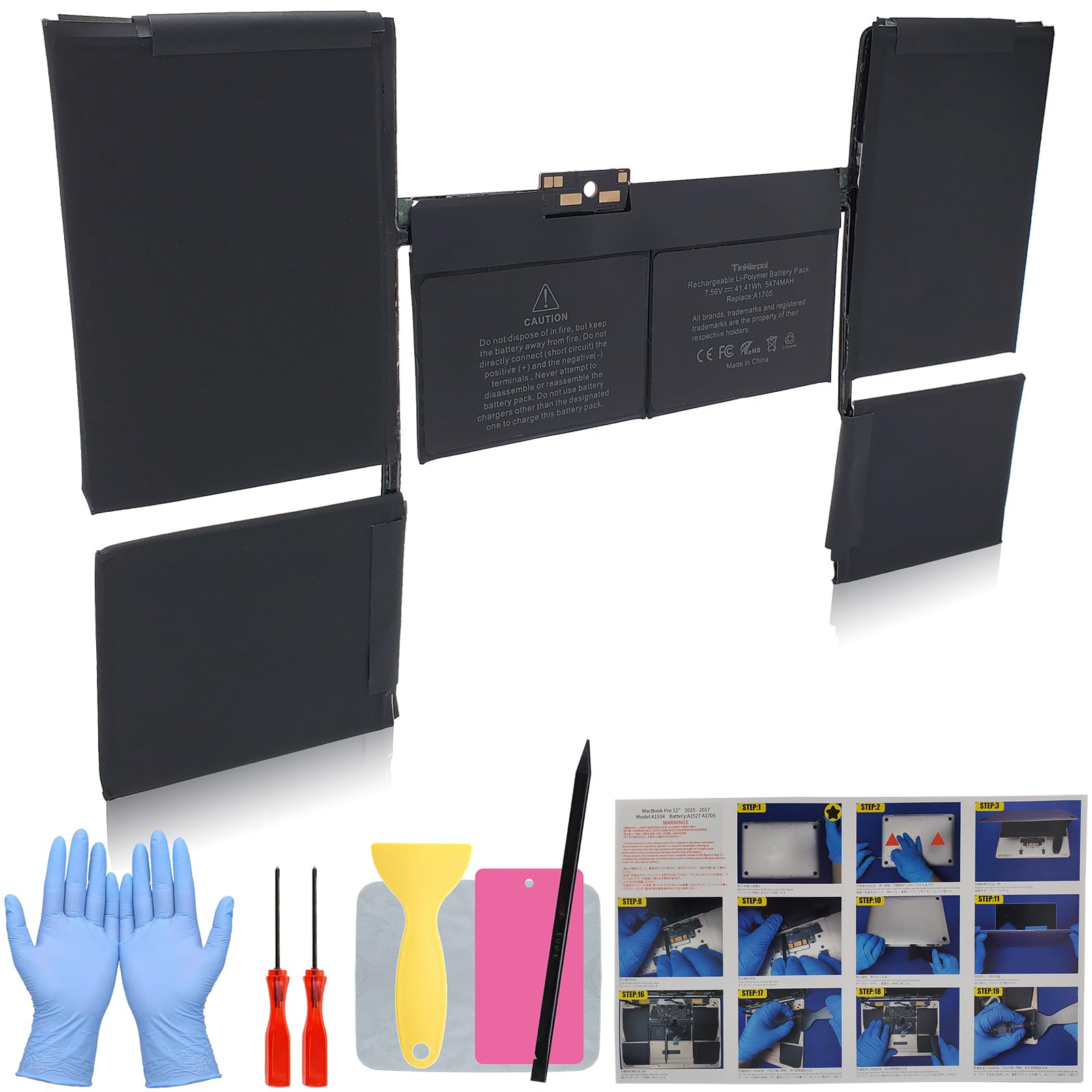 Tinkerpal A1705 A1527 Laptop Battery Compatible with MacBook Air 12 inch (Early2015 2016 2017), Easy-to-Install Replacement Battery A1534 with Tools, EMC2746 EMC2991 EMC3099 7.56V 41.41Wh 6-Cell