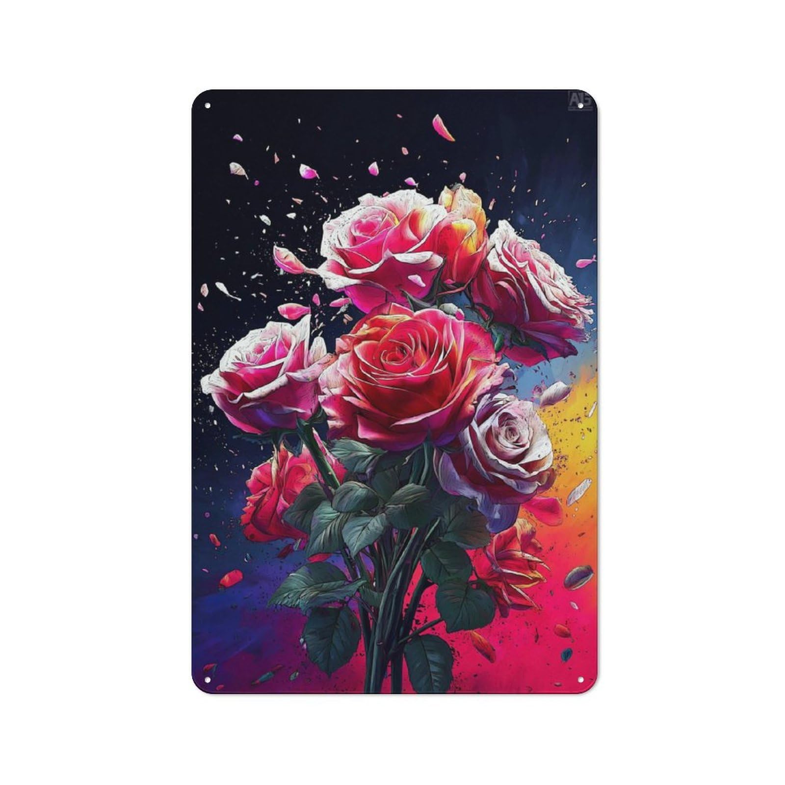 Junmoney Explosion Of Colorful Roses -1 Vintage Metal Plaque 30X20cm For Dining Room Or Kitchen, For Dining Room Decor Fans