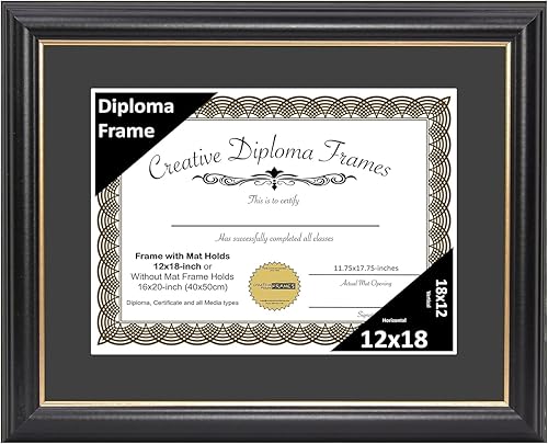 Vista 229 de Creative Picture Frames Marco para diploma Rockefeller de 9 x 12 pulgadas, color negro con borde dorado, muestra un certificado de 9 x 12 pulgadas