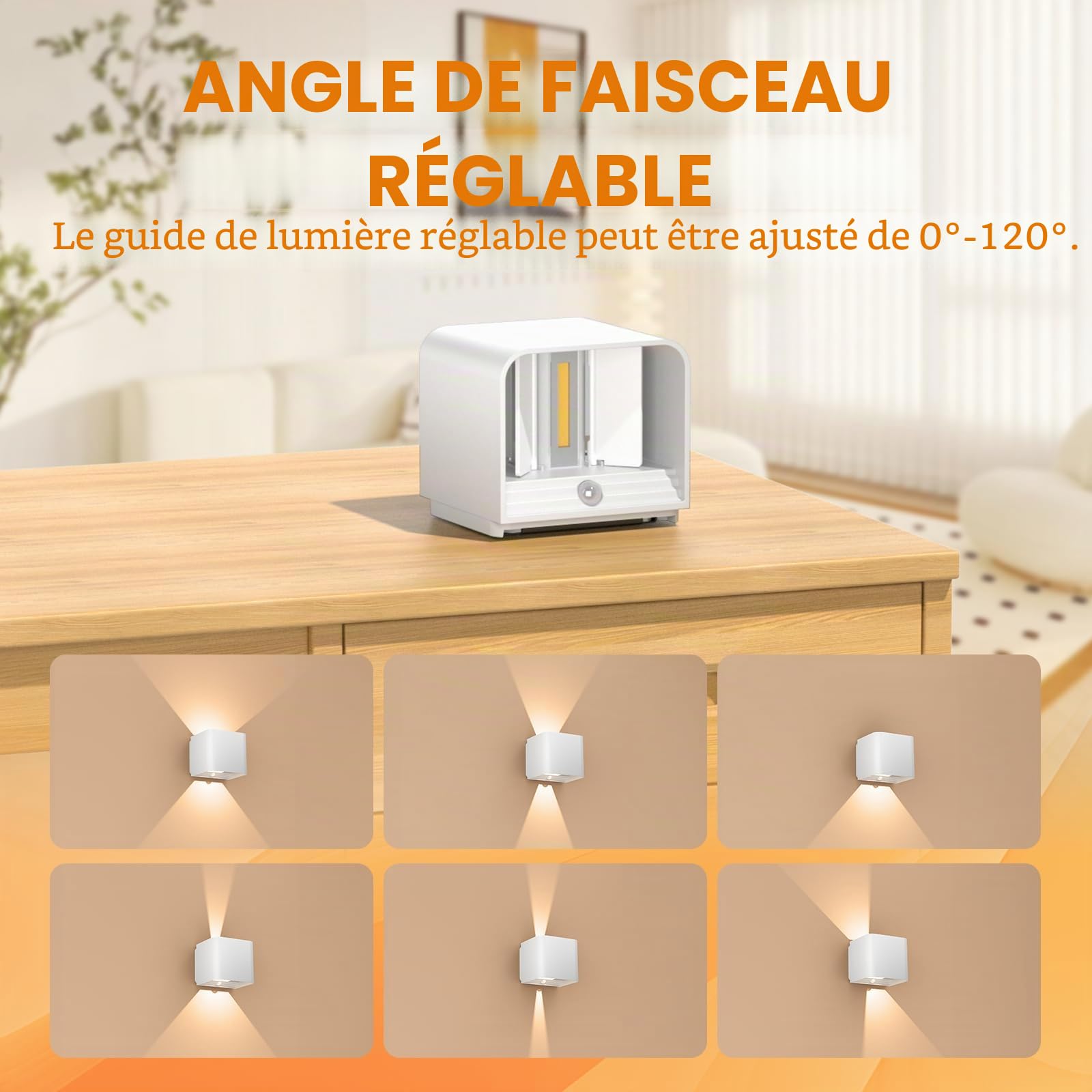 GEARLITE Lot de 2 Appliques Murales LED Rechargeables, Luminaires Intérieur/Extérieur - Faisceau Lumineux Réglable - Blanc Chaud