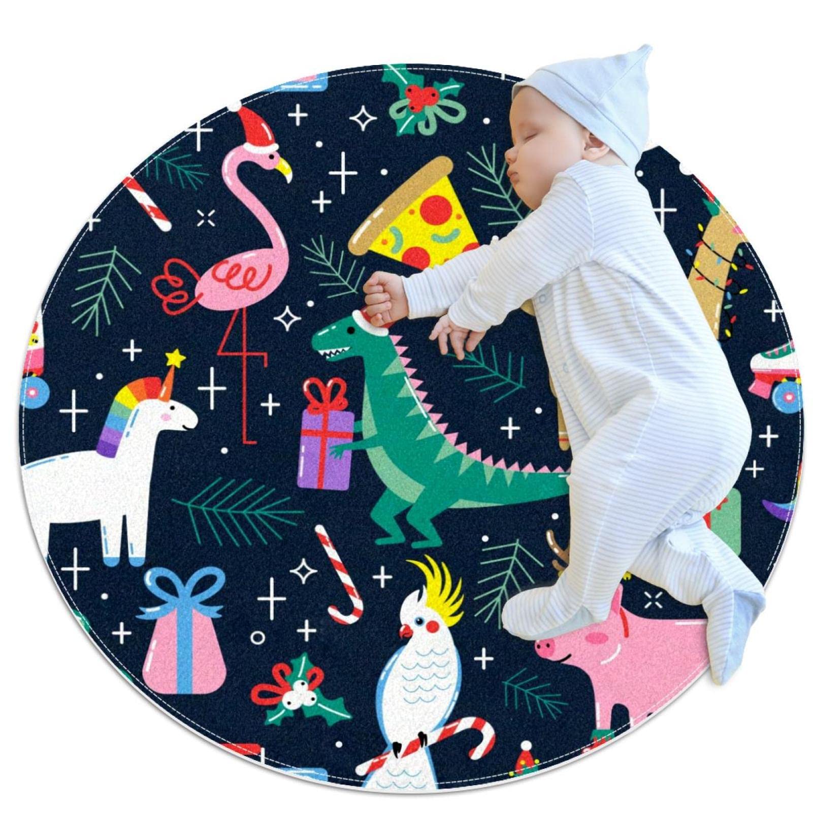 Alfombra de área de juego suave JDEZ lavable de dinosaurio y flamenco para cuarto infantil