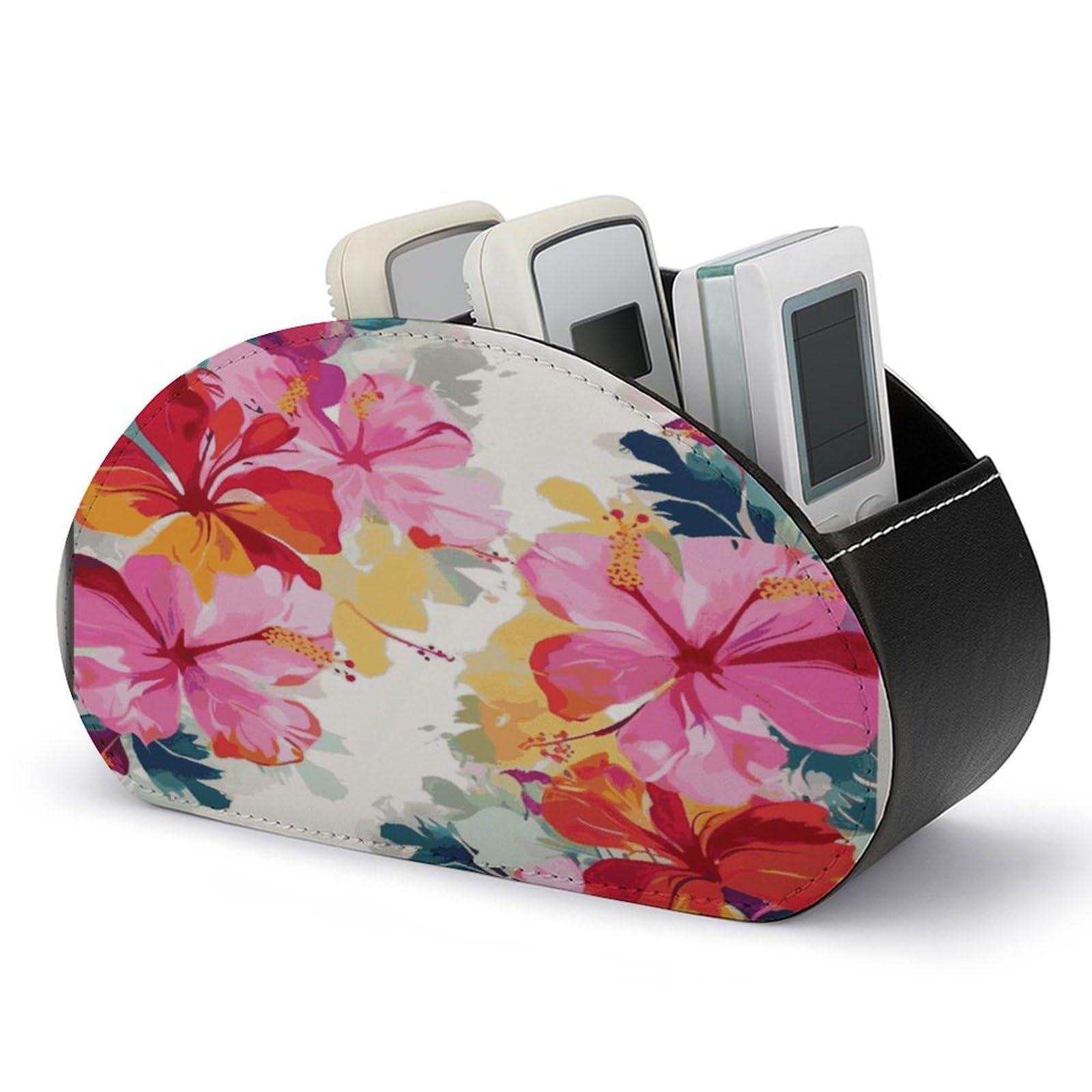 Btcowzrv Style Hawaiian Flower Print Remote Control Holder With 5 Compartments