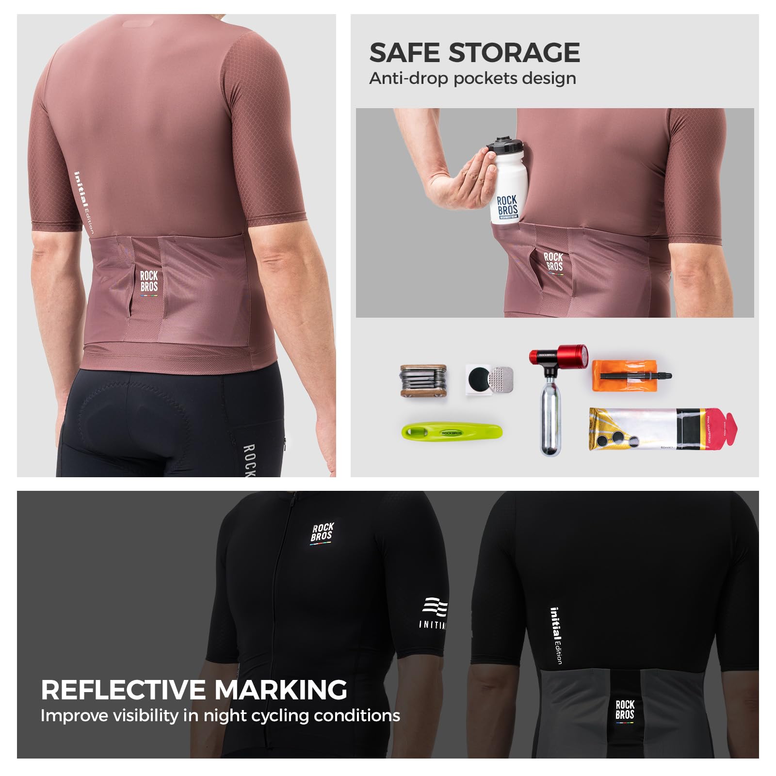ROCKBROS Road to Sky Herren Radtrikot Kurzarm mit Taschen, Rennradtrikot | Atmungsaktiv Elastisch, Fahrradtrikot für MTB Rennrad Laufen Wandern