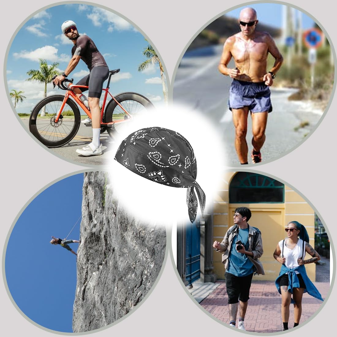 2 pañuelos deportivos para hombre y mujer, ligeros y transpirables, para debajo del casco, turbante, turbante de ciclismo de verano, para deportes al aire libre como y senderismo (negro y blanco)