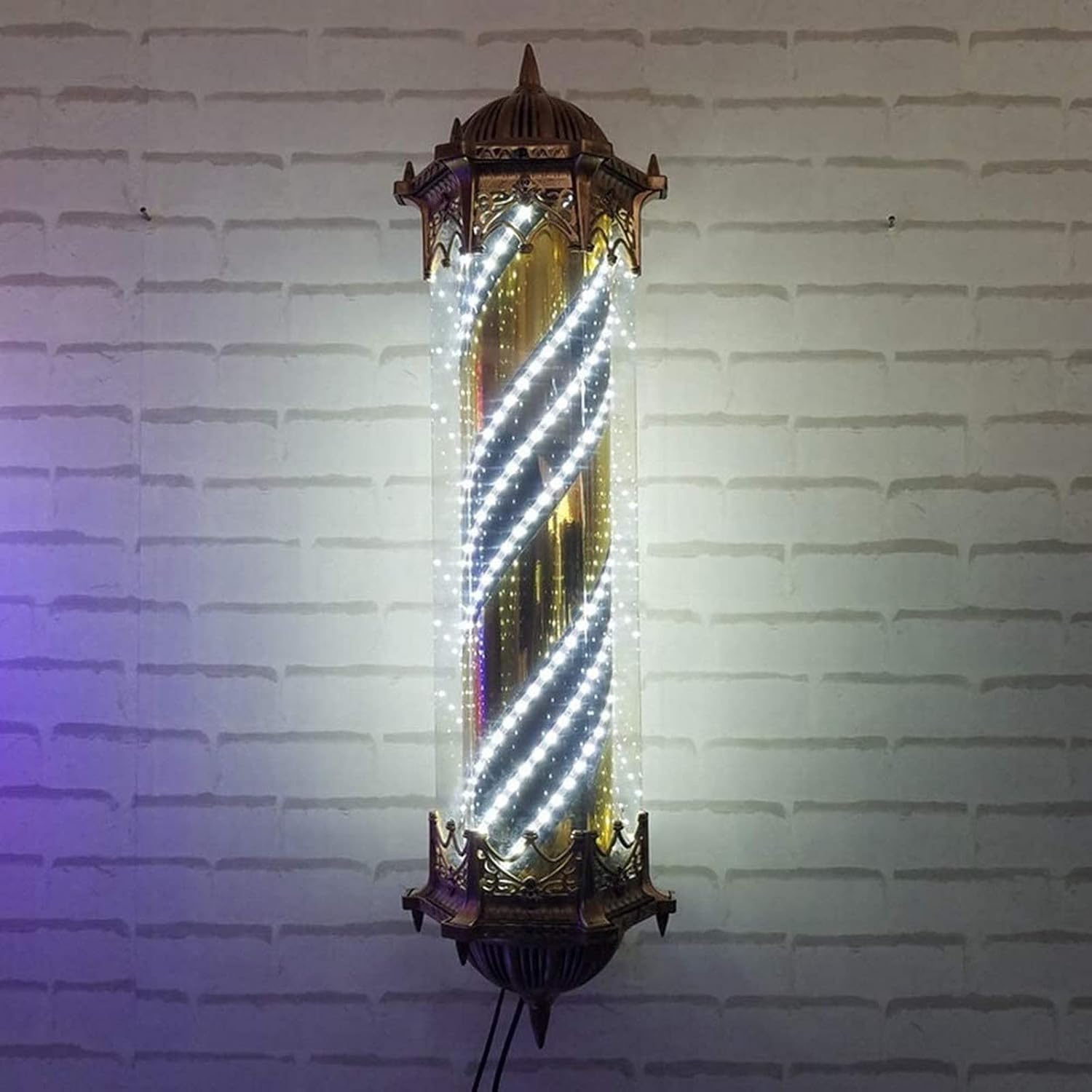 Barber Pole Light 35" Barber Pole Led Light, Señal de Peluquería de Estilo Clásico al Aire Libre Cartel de Peluquería Luminoso Rojo Blanco Azul Tira Led Impermeable Retro Led Lámpara de Pared para