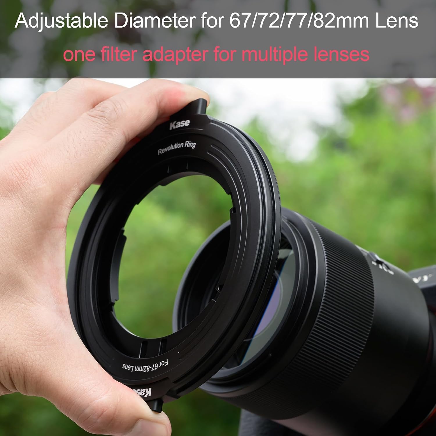 Kase Revolution Ring Variable 67-82mm Step-Up Filter Adapter Ring | Adjustable Diameter, for 67/72/77/82mm Lens & 82mm Filter, one adapter for multiple lenses