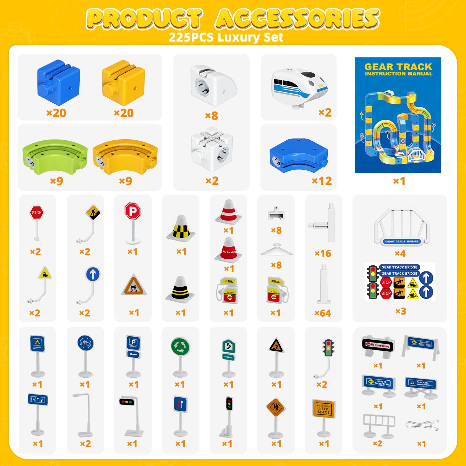 Tren Eléctrico Niños 225 Piezas (80 Vías + 2 Trenes) – Gran Pista Flexible 3D Antigravedad Circuito Tren Electrico, Juego de Construcción Stem DIY, Trenes Motorizados USB, Regalo 3-10 Años