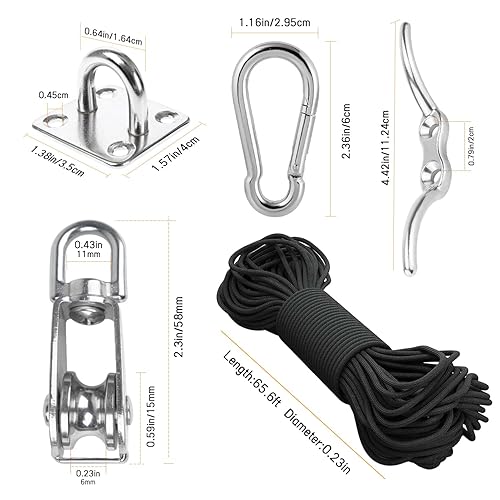 Miniatura 2 de LAIWOO M15 Kit de Sistema de Poleas de Acero Inoxidable - Rueda de Polea de Servicio Pesado, Bloque de Polea con Cuerda de Nylon, Ganchos, Placa