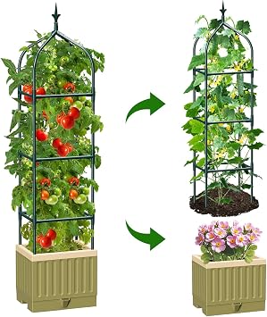 Raised Tomato Planter Box, 180 CM Self-Watering Trellis Planter with Wheels for Climbing Plants, Raised Bed Planters with Trellis for Garden Indoor Outdoor Patio Balcony