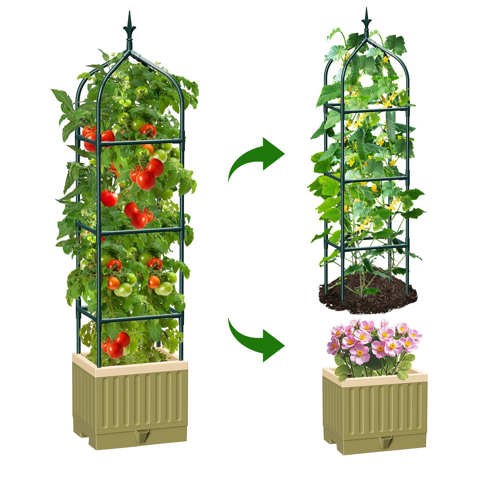 Raised Tomato Planter Box, 180 CM Self-Watering Trellis Planter with Wheels for Climbing Plants, Raised Bed Planters with Trellis for Garden Indoor Outdoor Patio Balcony-image-28