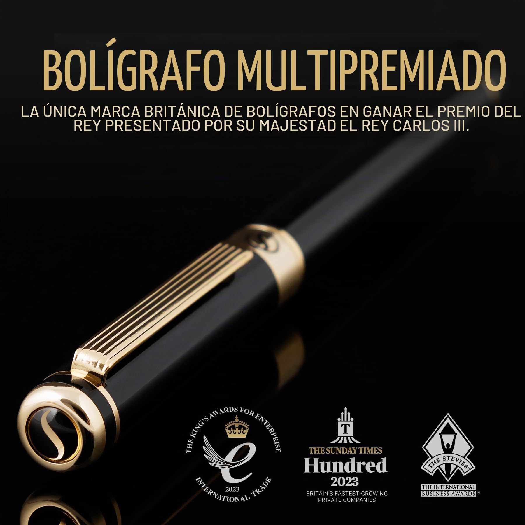 Scriveiner Pluma Estilográfica Negra con Detalles de Chapado en oro auténtico, Plumilla y Convertidor Instalado Schmidt, Incluye Dos Cartuchos de Tinta, Azul y Negro