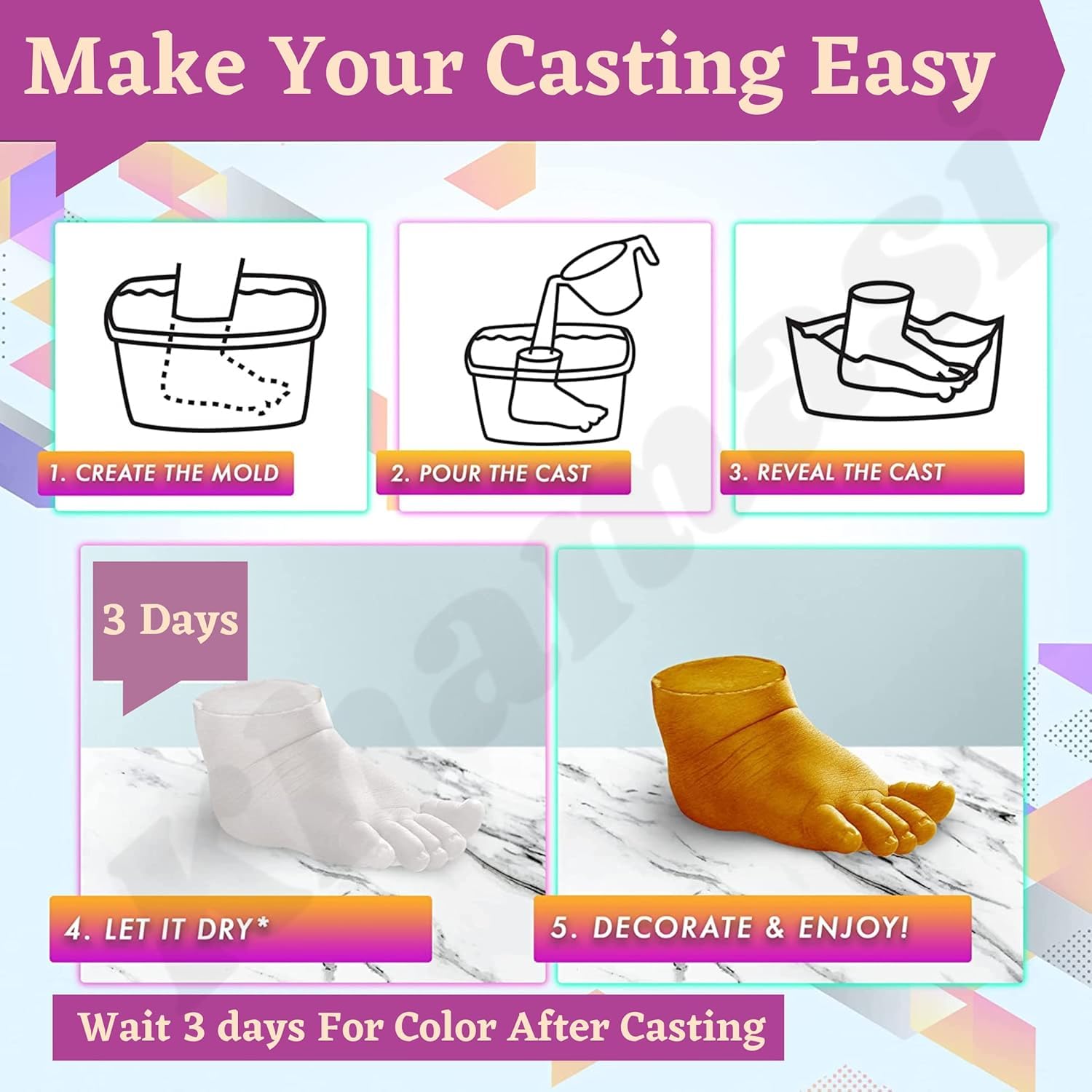 Khamasi Casting kit for Baby, 3D Baby Hand and Foot Casting kit, Hand Print and Footprint, Moulding Clay Newborn Toddler Impression, Printing Materia (White, 2 Casting) - Image 6 thumbnail