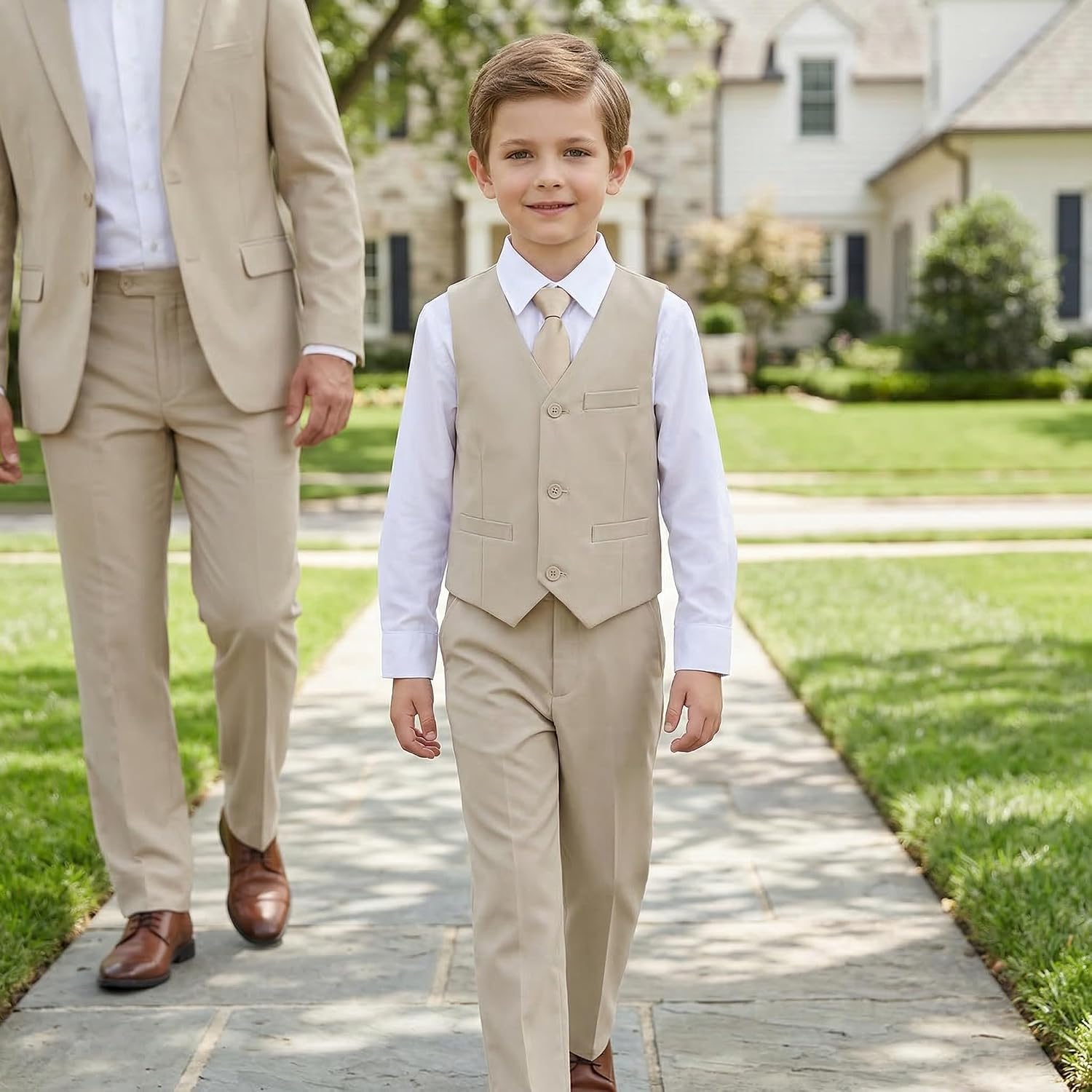 Boys 4 Pieces Suits Slim Fit Kids Vest Pants Sets Formal Dresswear for Boy