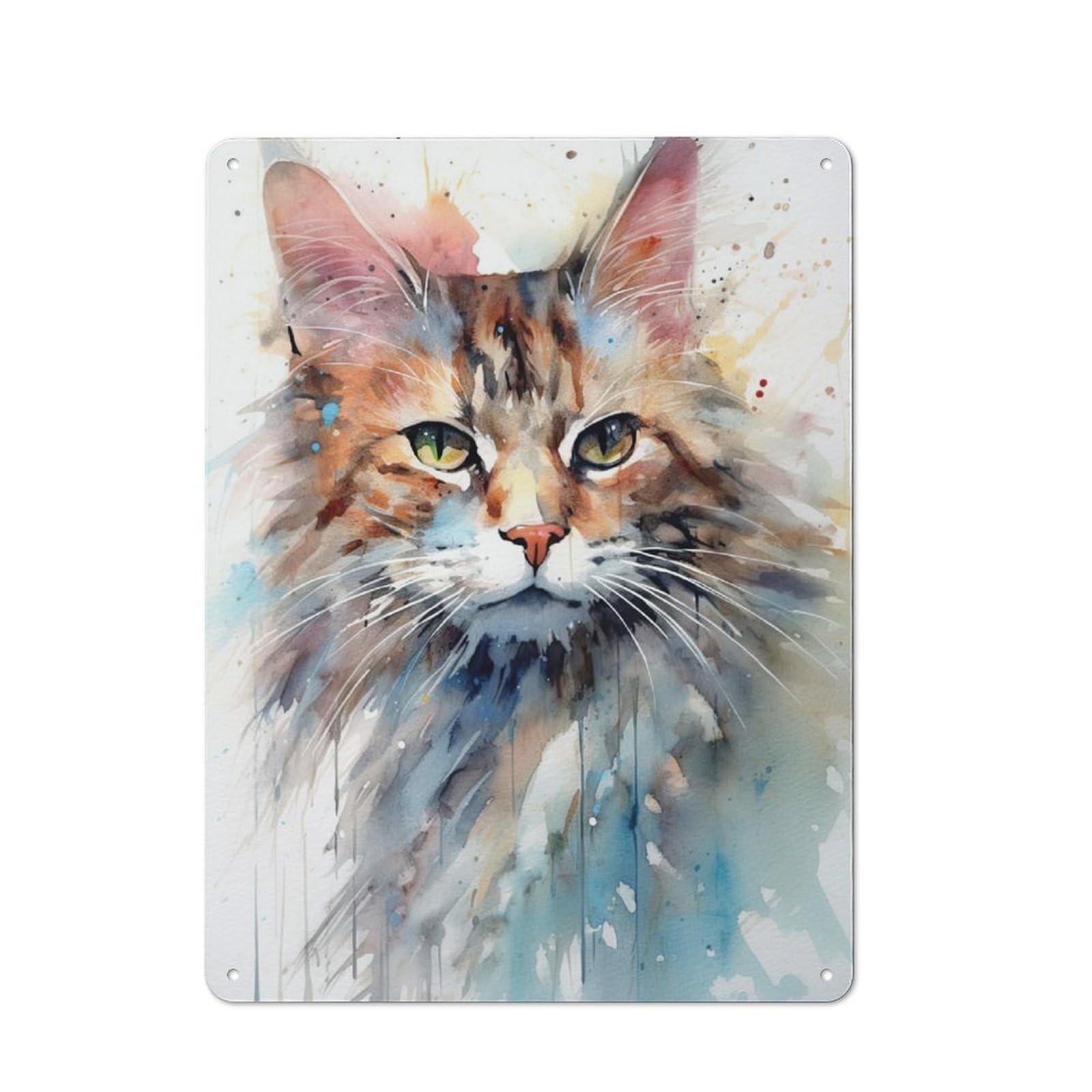 Junmoney Cat Watercolor Vintage Metal Sign 40X30cm For Pub Or Café, For Collectors Of Vintage Metal Wall Decor